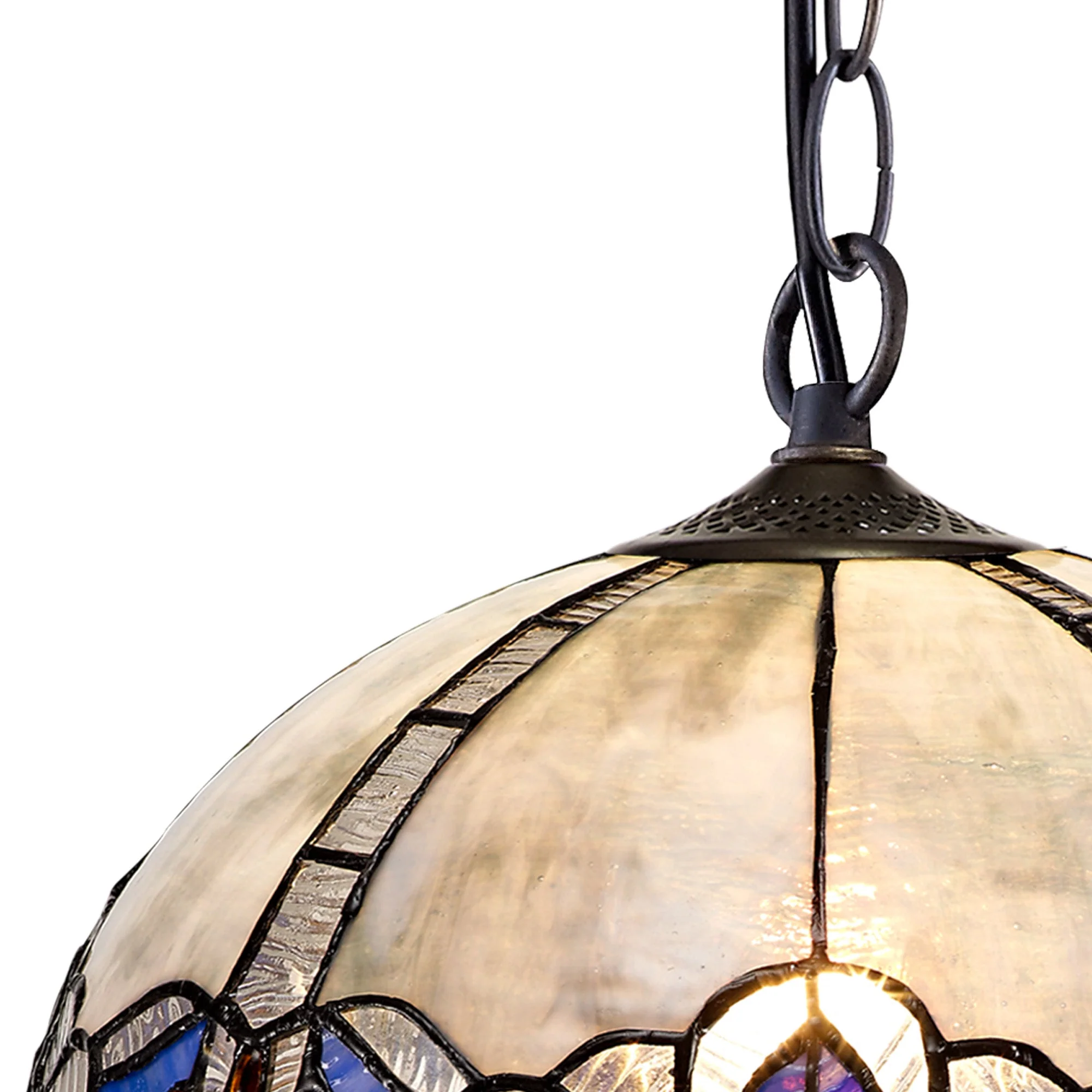 Oksana 1 Light Downlight Pendant E27 With Medium/Large Tiffany Shade, Blue & Clear Crystal & Aged Antique Brass - Image 4