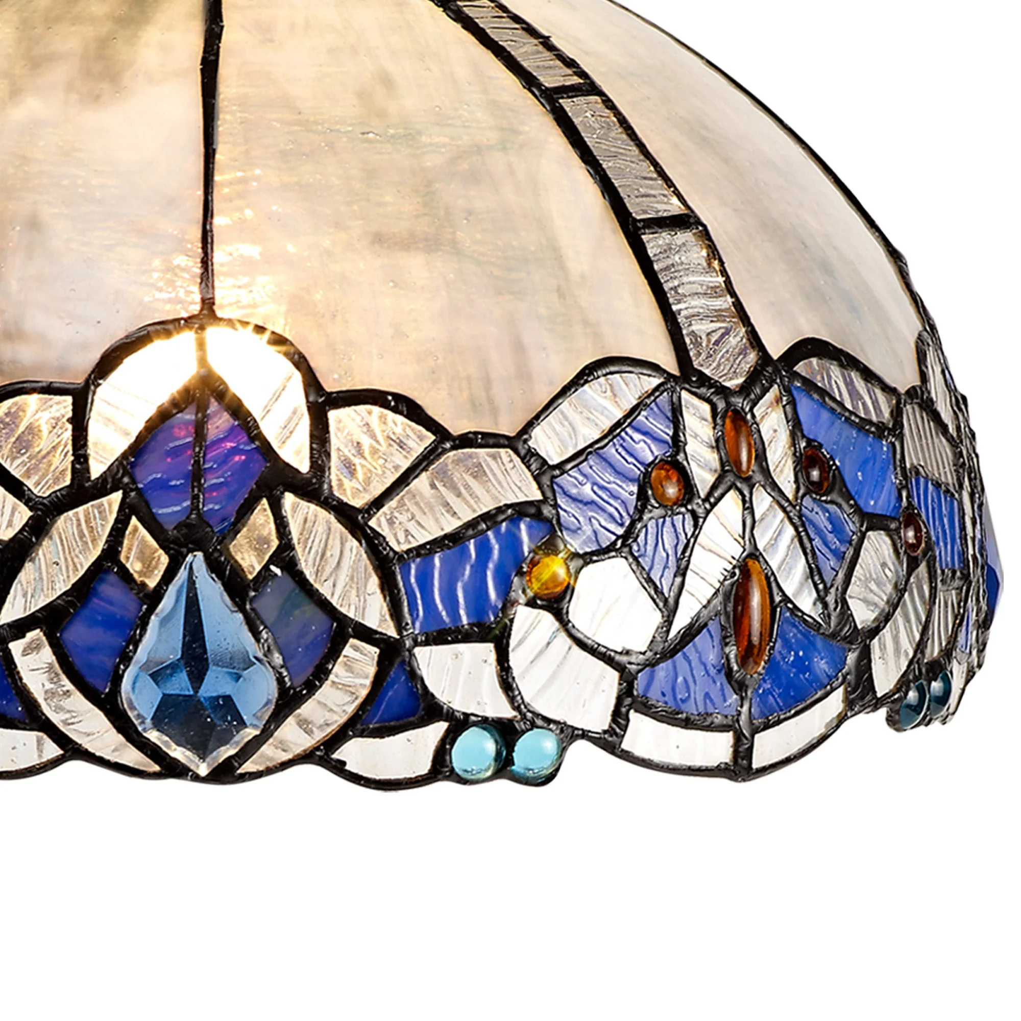 Oksana 1 Light Downlight Pendant E27 With Medium/Large Tiffany Shade, Blue & Clear Crystal & Aged Antique Brass - Image 5