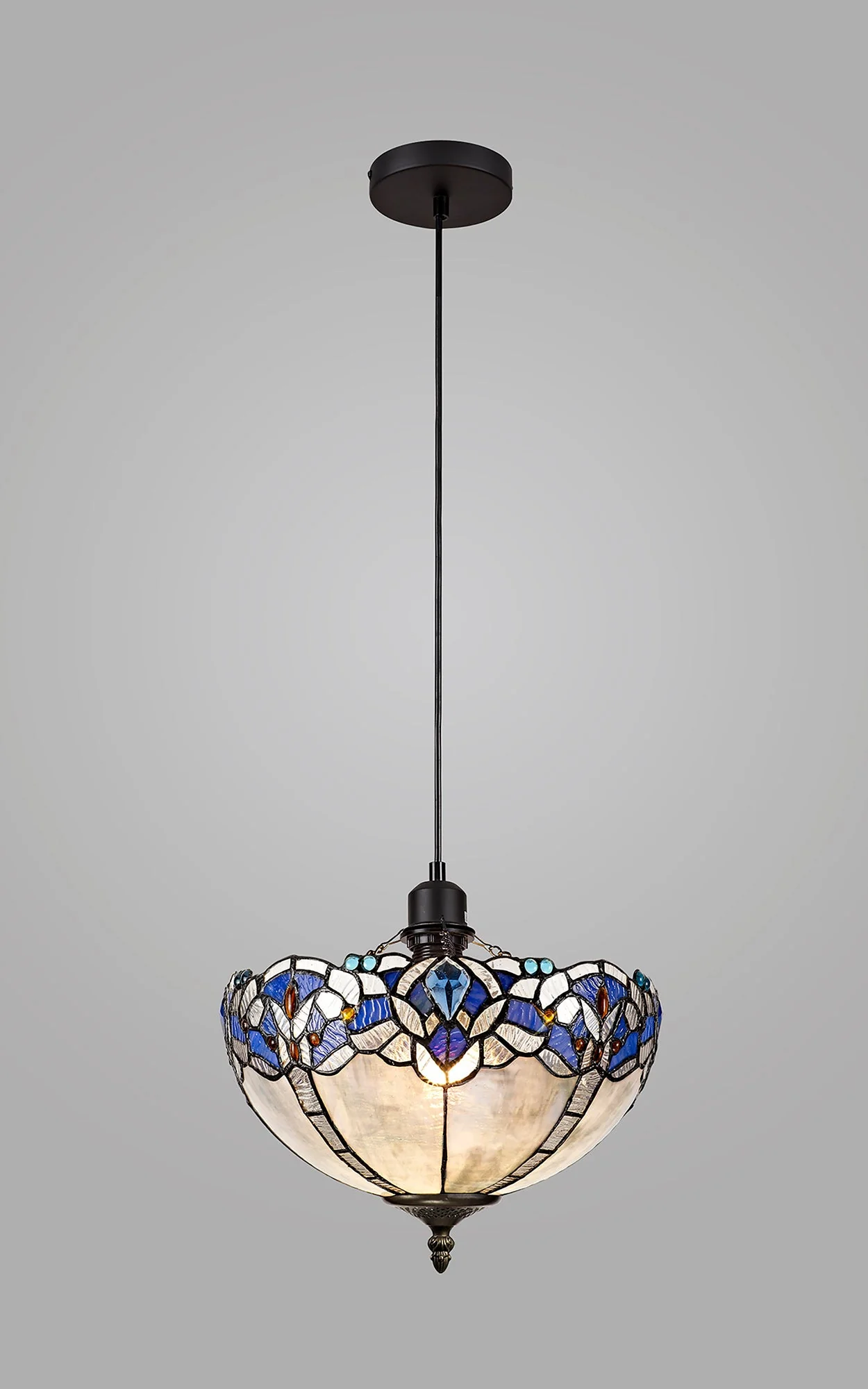 Oksana 1 Light Uplighter Pendant E27 With 30cm Tiffany Shade, Blue & Clear Crystal & Black - Image 2