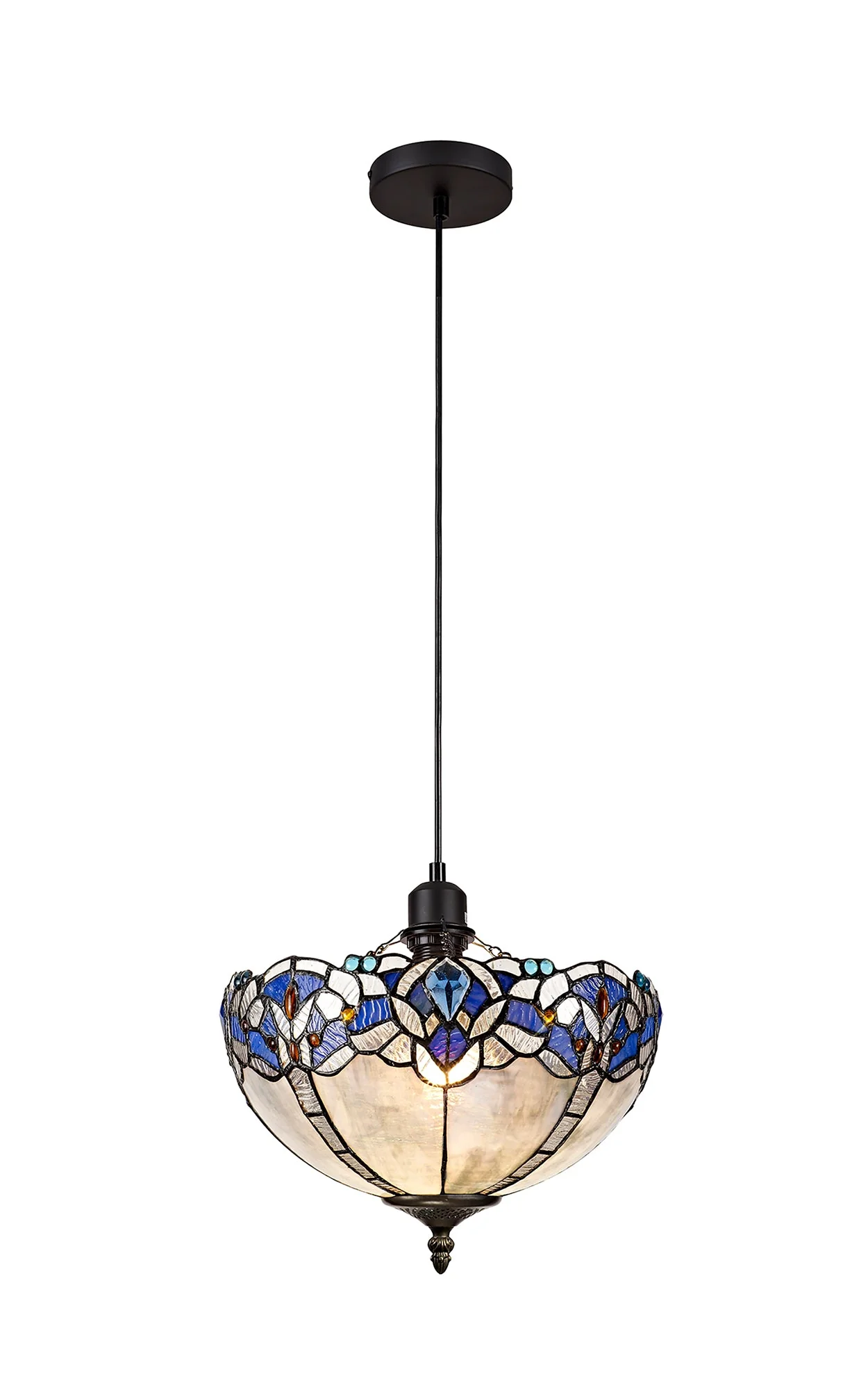 Oksana 1 Light Uplighter Pendant E27 With 30cm Tiffany Shade, Blue & Clear Crystal & Black - Image 3