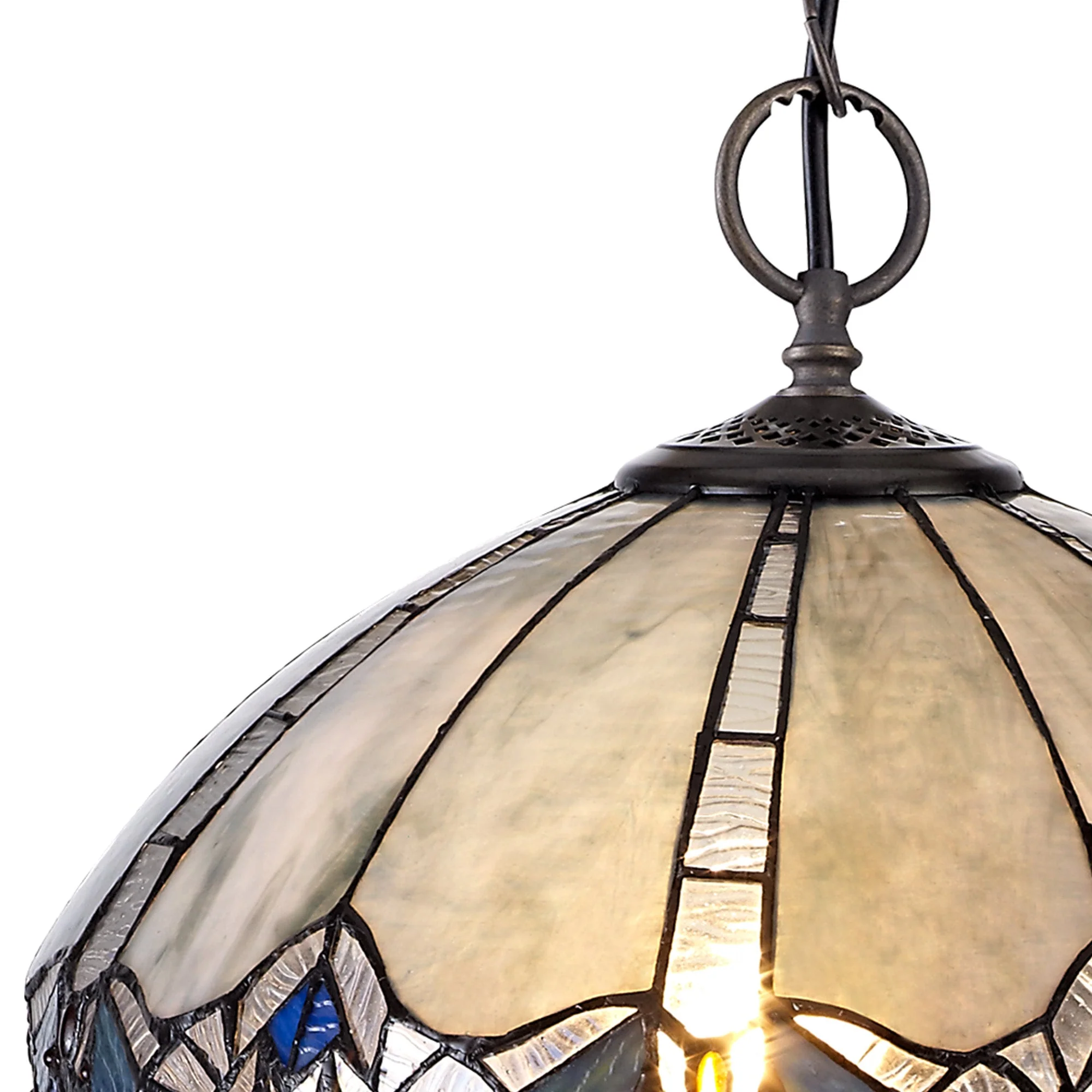 Oksana 2/3 Light Centre Ceiling Downlight E27 With Medium/Large Tiffany Shade, Blue & Clear Crystal & Aged Antique Brass - Image 10