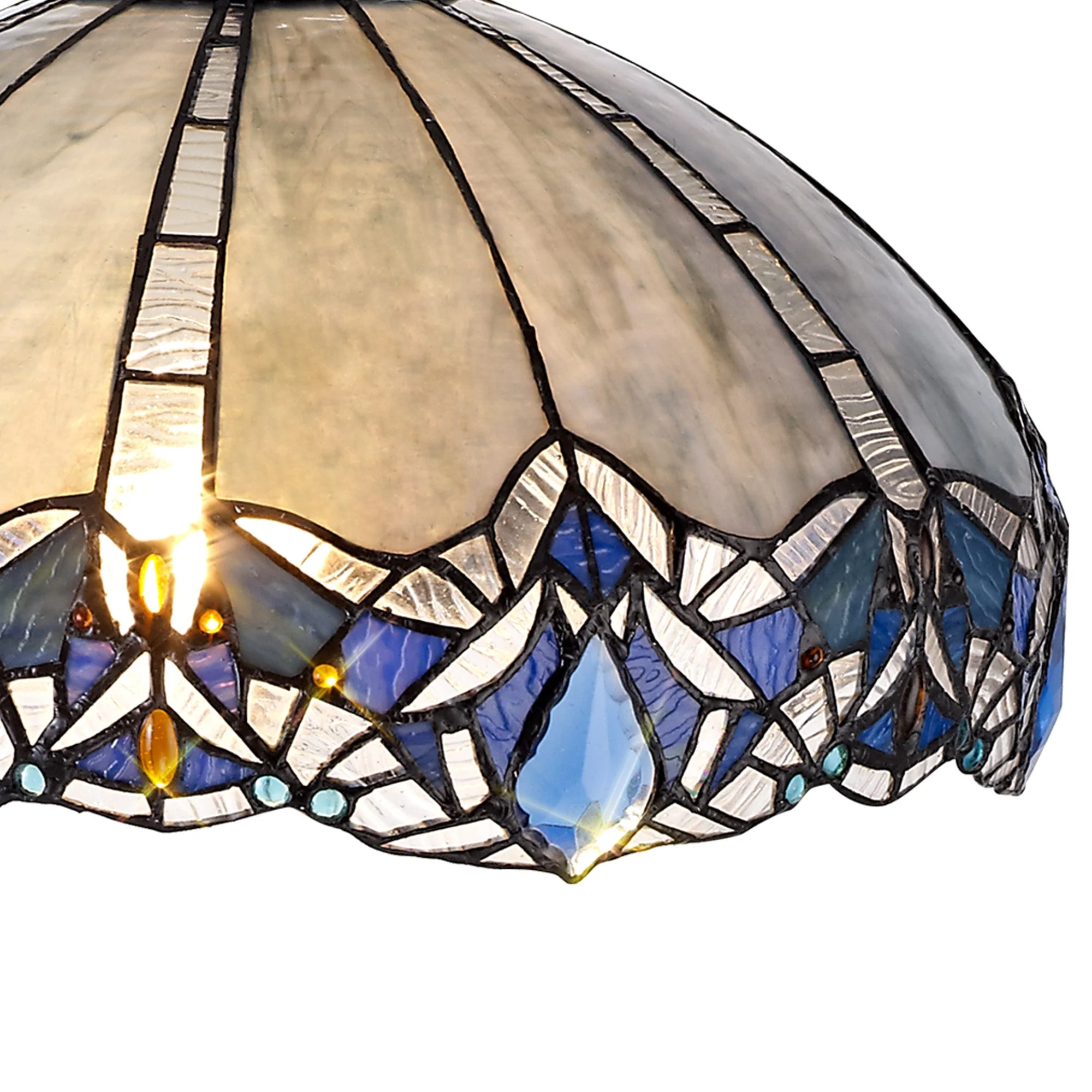 Oksana 2/3 Light Centre Ceiling Downlight E27 With Medium/Large Tiffany Shade, Blue & Clear Crystal & Aged Antique Brass - Image 11