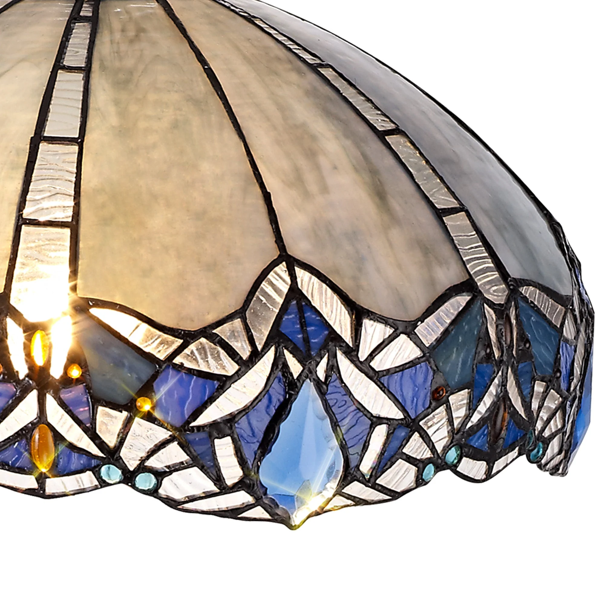 Oksana 2/3 Light Centre Ceiling Downlight E27 With Medium/Large Tiffany Shade, Blue & Clear Crystal & Aged Antique Brass - Image 22