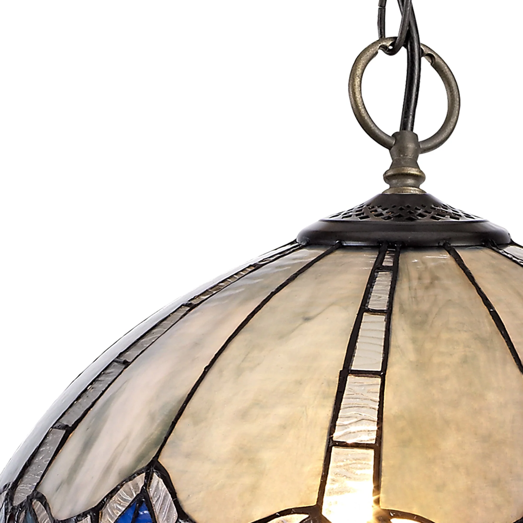 Oksana 2/3 Light Centre Ceiling Downlight E27 With Medium/Large Tiffany Shade, Blue & Clear Crystal & Aged Antique Brass - Image 23