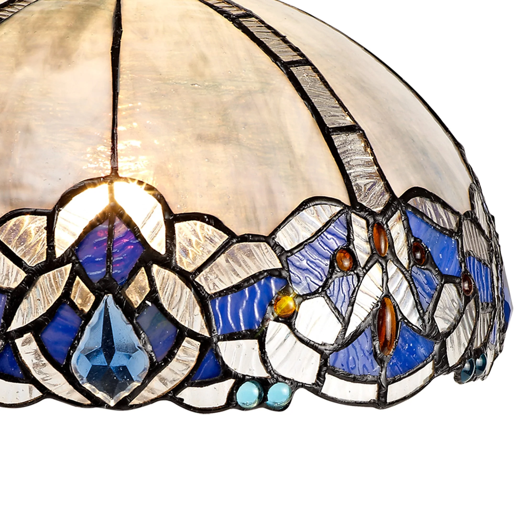 Oksana 2/3 Light Centre Ceiling Downlight E27 With Medium/Large Tiffany Shade, Blue & Clear Crystal & Aged Antique Brass - Image 4