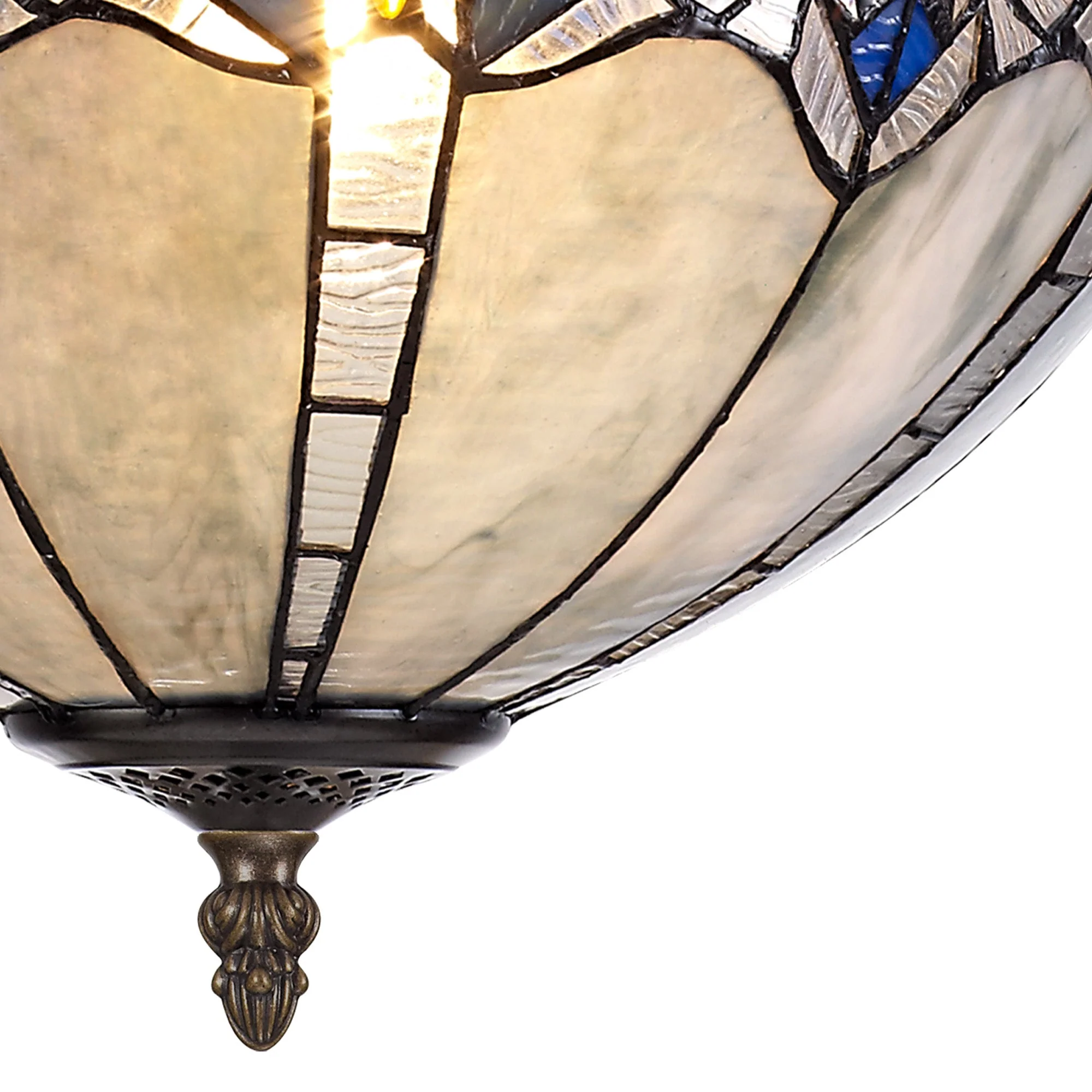Oksana 2/3 Light Medium/Large Indoor Semi Flush Ceiling Light E27 With Tiffany Shade, Blue & Clear Crystal & Aged Antique Brass - Image 13