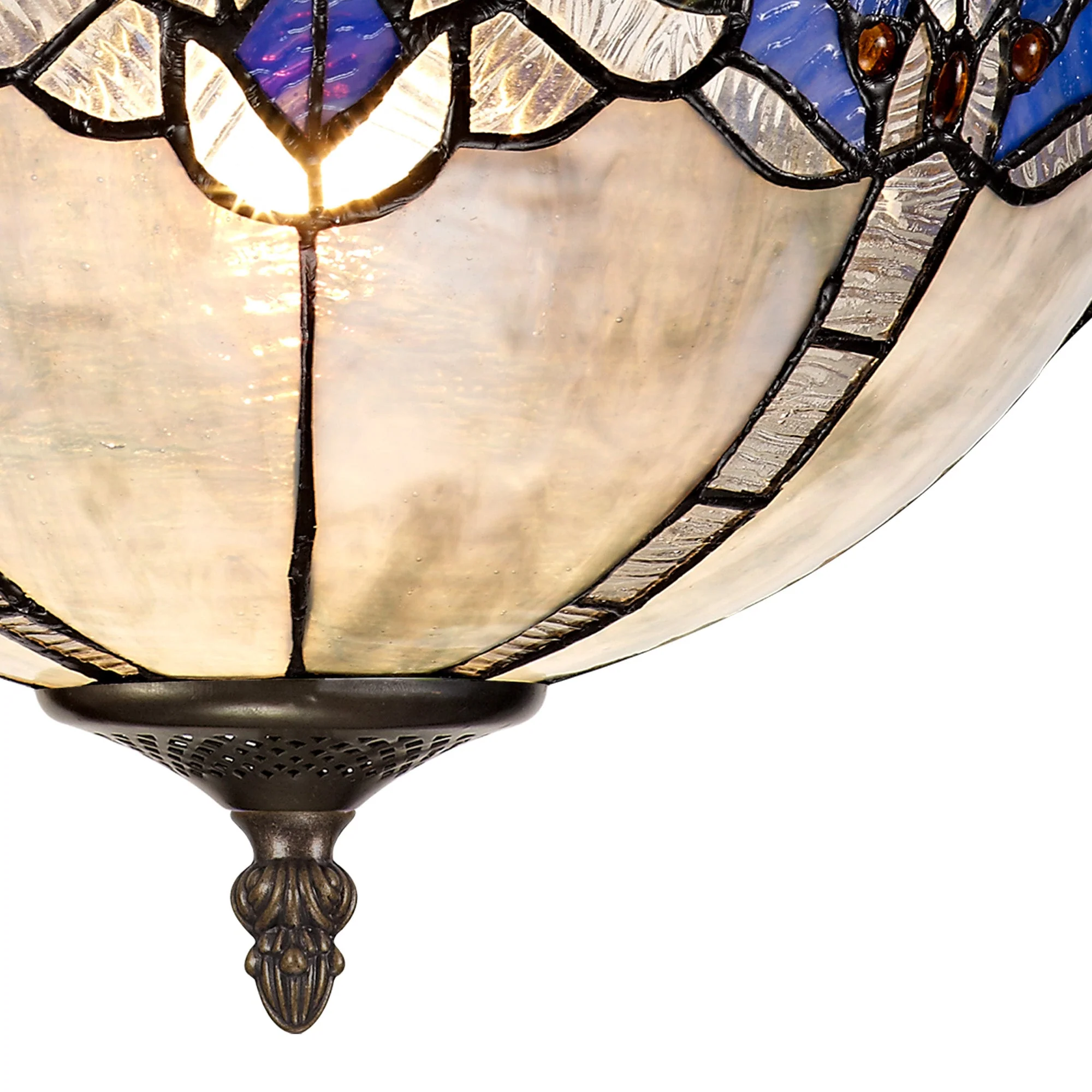 Oksana 2/3 Light Medium/Large Indoor Semi Flush Ceiling Light E27 With Tiffany Shade, Blue & Clear Crystal & Aged Antique Brass - Image 5