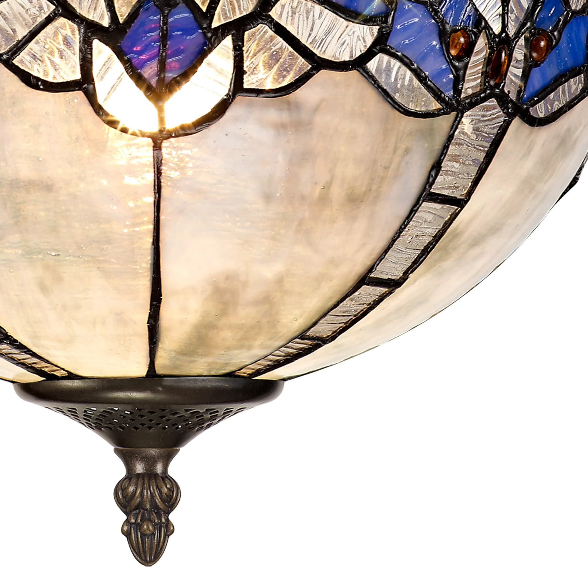 Oksana 2/3 Light Medium/Large Indoor Semi Flush Ceiling Light E27 With Tiffany Shade, Blue & Clear Crystal & Aged Antique Brass - Image 9
