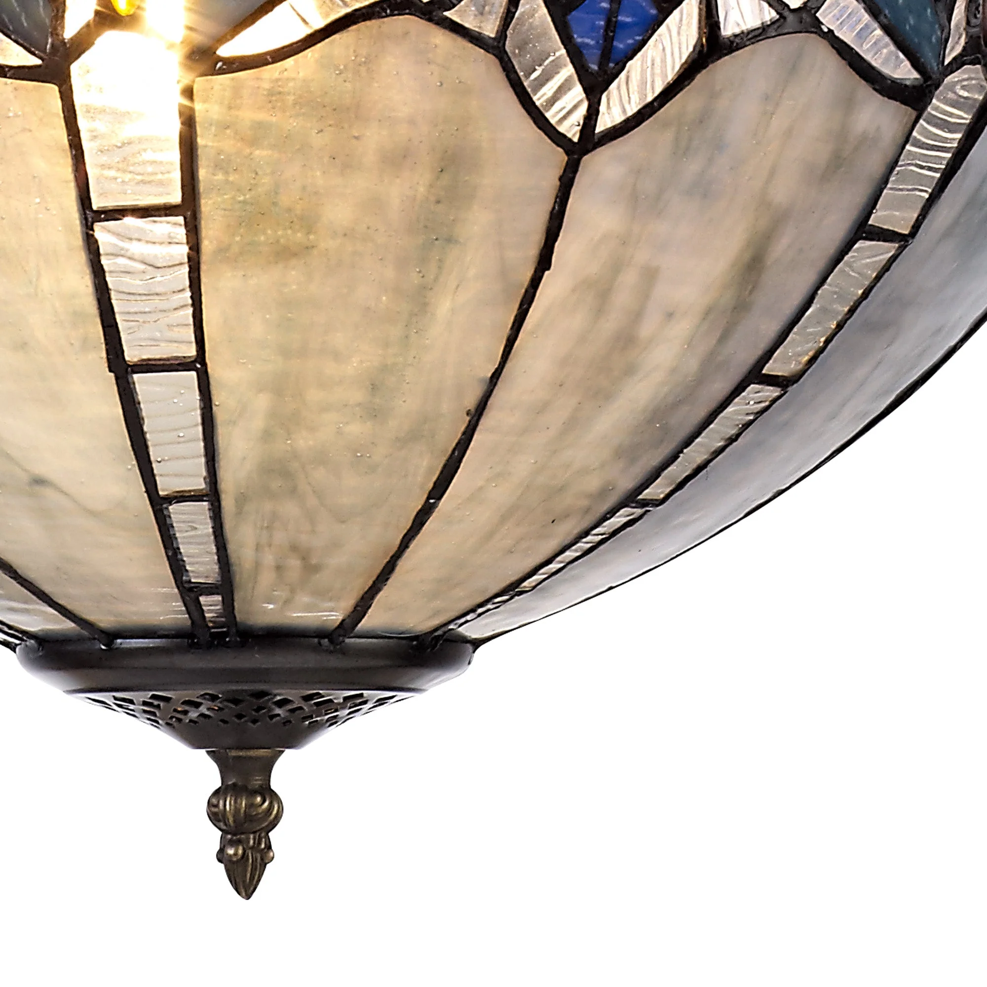 Oksana 2/3 Light Medium/Large Uplighter Centre Ceiling Light E27 With 30cm Tiffany Shade, Blue & Clear Crystal & Aged Antique Brass - Image 12