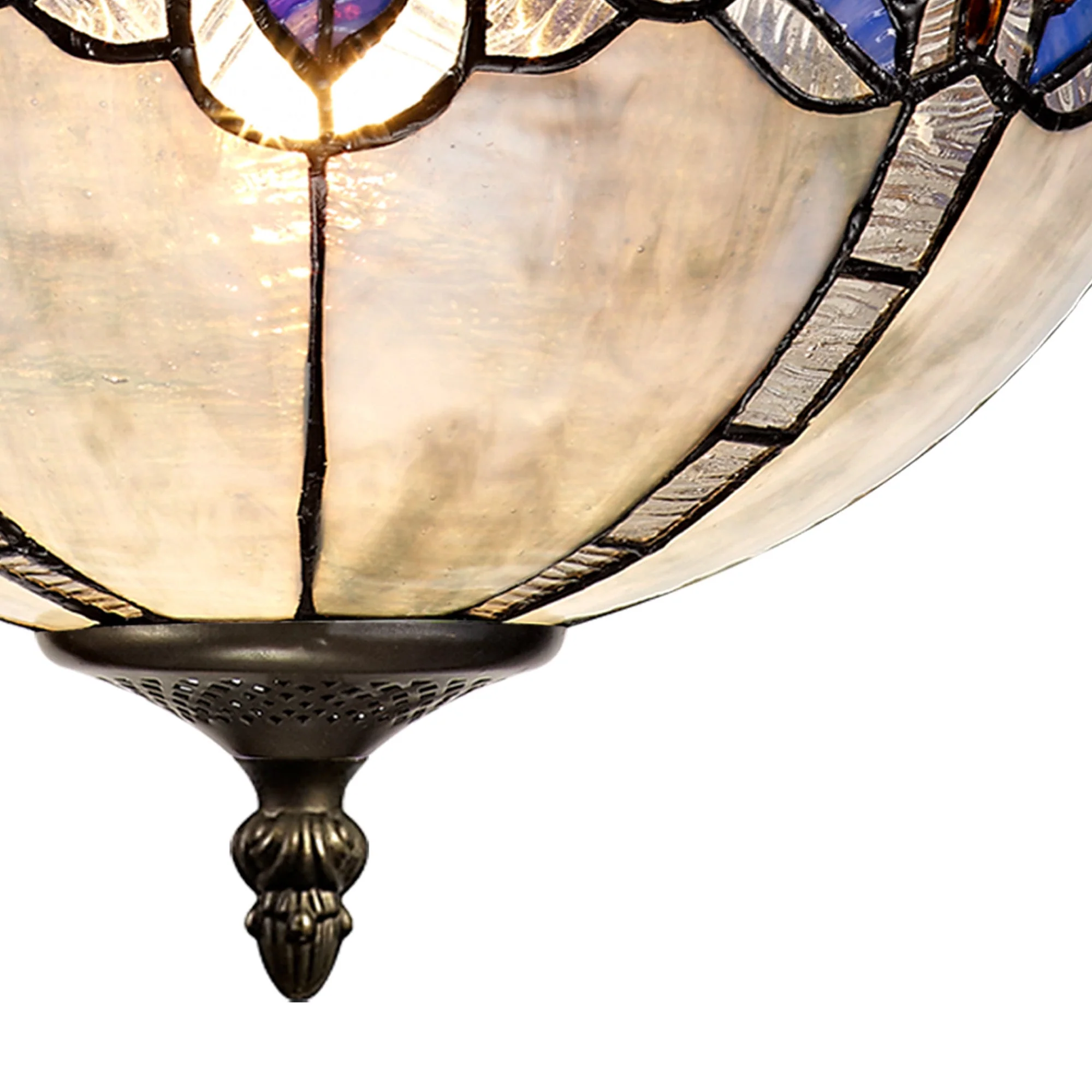 Oksana 2/3 Light Medium/Large Uplighter Centre Ceiling Light E27 With 30cm Tiffany Shade, Blue & Clear Crystal & Aged Antique Brass - Image 17