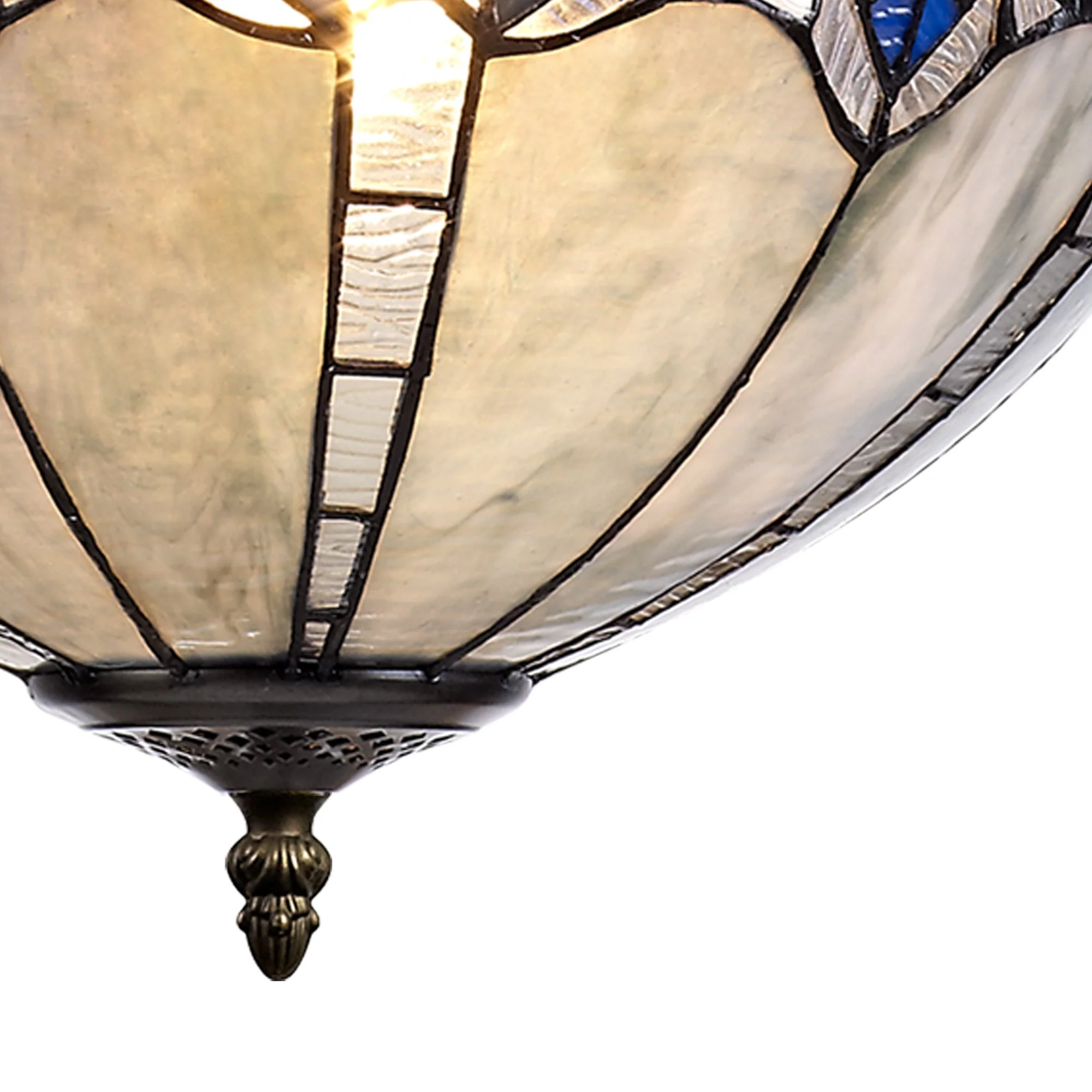 Oksana 2/3 Light Medium/Large Uplighter Centre Ceiling Light E27 With 30cm Tiffany Shade, Blue & Clear Crystal & Aged Antique Brass - Image 22