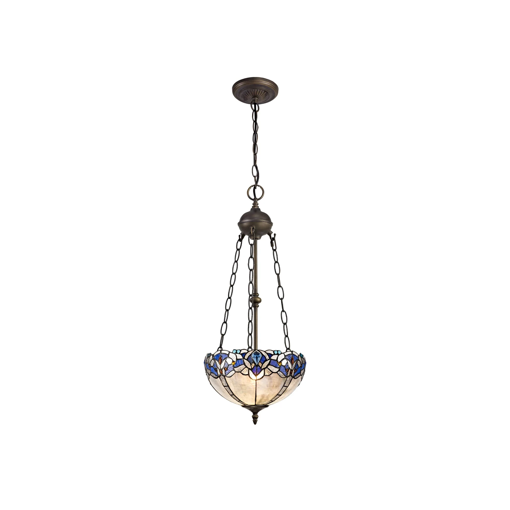 Oksana 2/3 Light Medium/Large Uplighter Centre Ceiling Light E27 With 30cm Tiffany Shade, Blue & Clear Crystal & Aged Antique Brass - Image 23