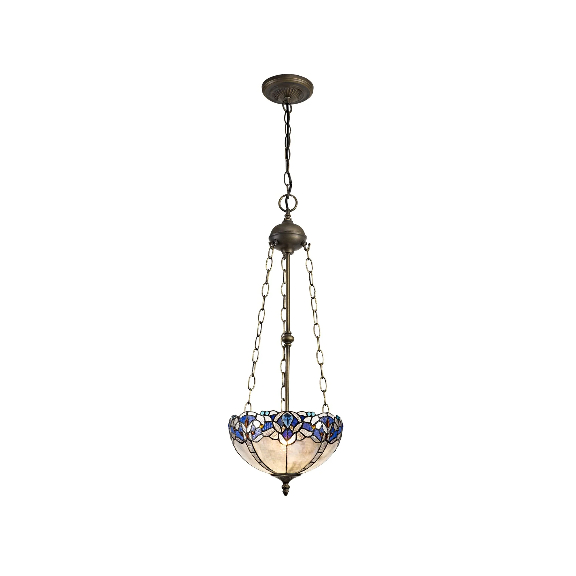 Oksana 2/3 Light Medium/Large Uplighter Centre Ceiling Light E27 With 30cm Tiffany Shade, Blue & Clear Crystal & Aged Antique Brass - Image 25