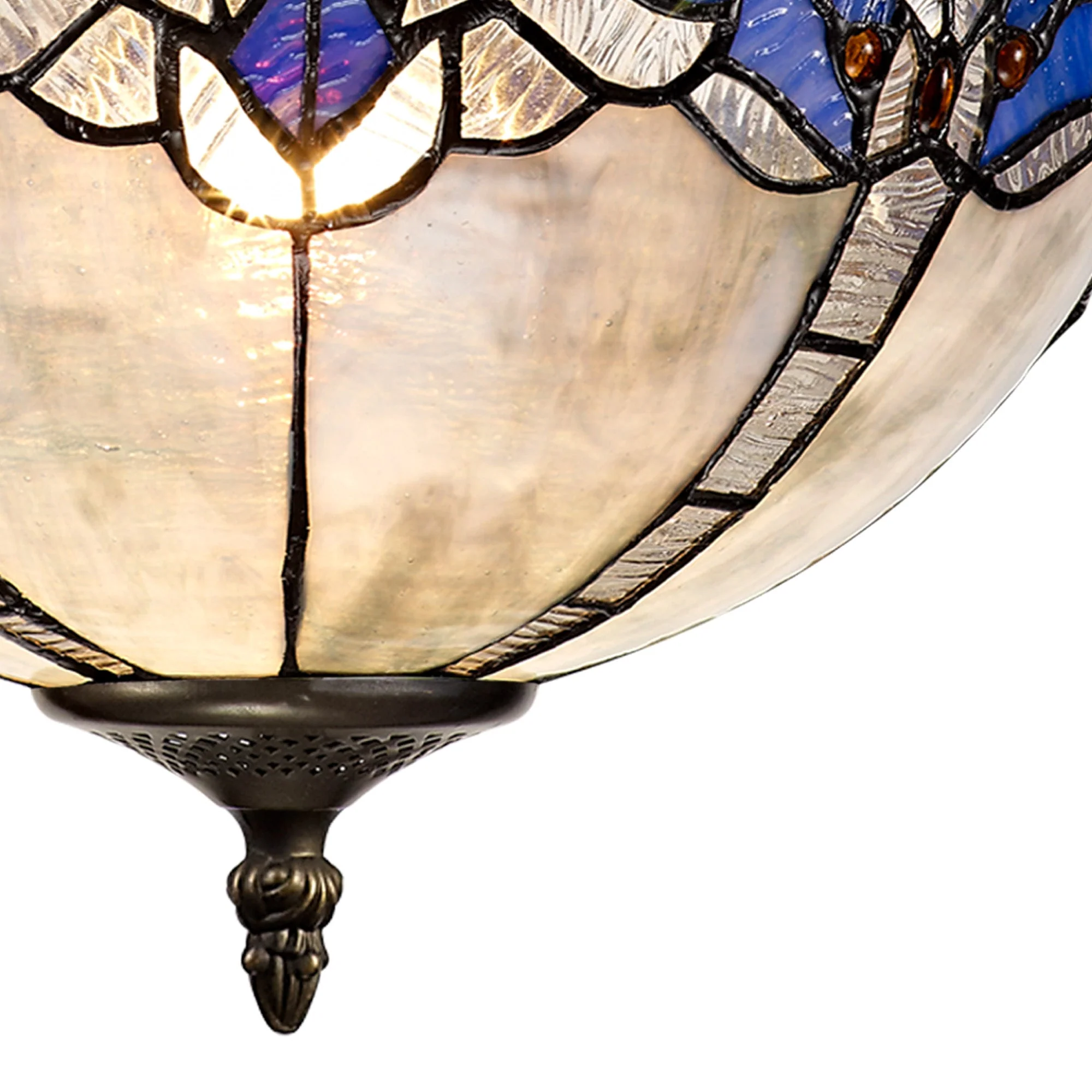 Oksana 2/3 Light Medium/Large Uplighter Centre Ceiling Light E27 With 30cm Tiffany Shade, Blue & Clear Crystal & Aged Antique Brass - Image 6