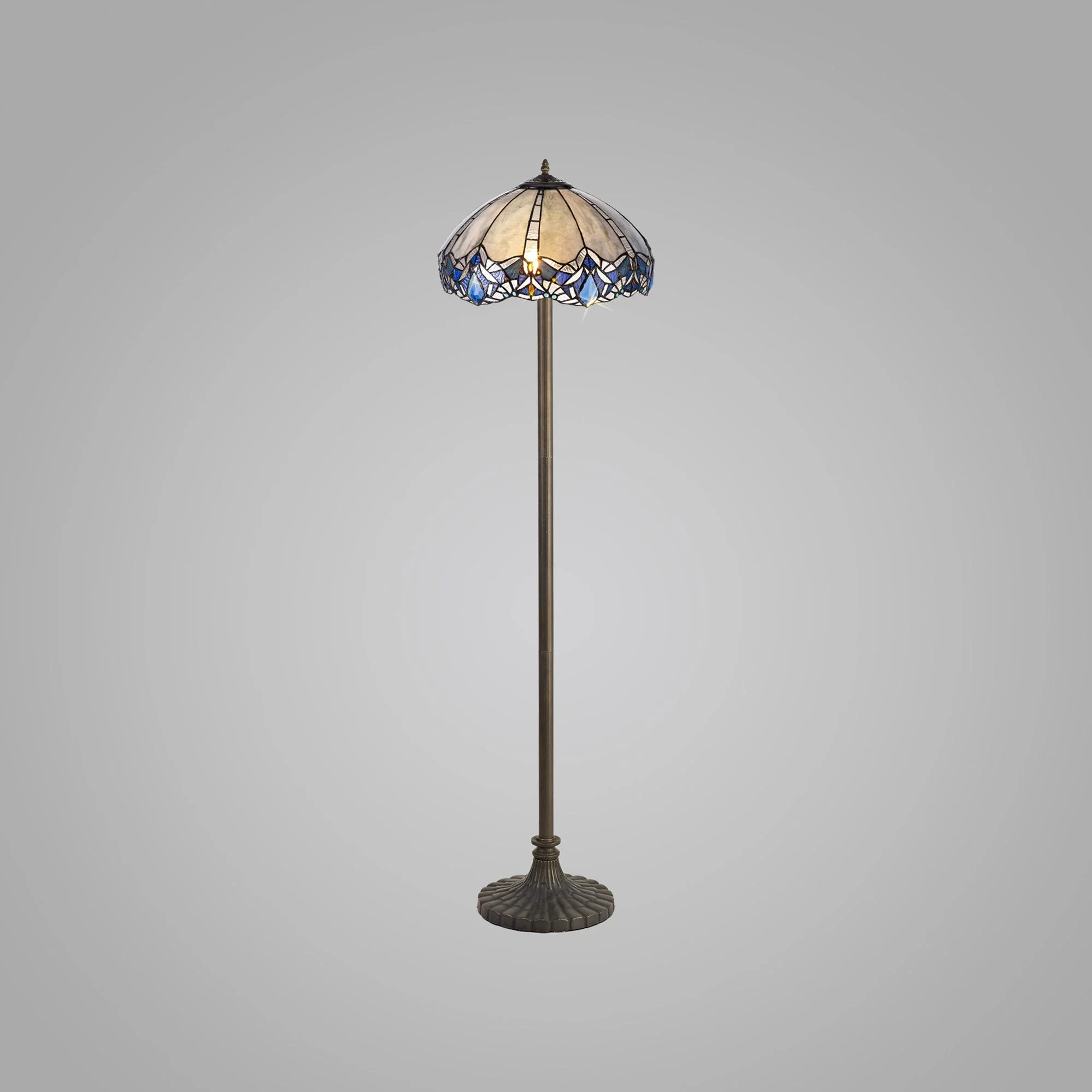Oksana 2 Light Leaf/Octagonal/Stepped Design Floor Lamp E27 With 40cm Tiffany Shade, Blue & Clear Crystal & Aged Antique Brass - Image 10