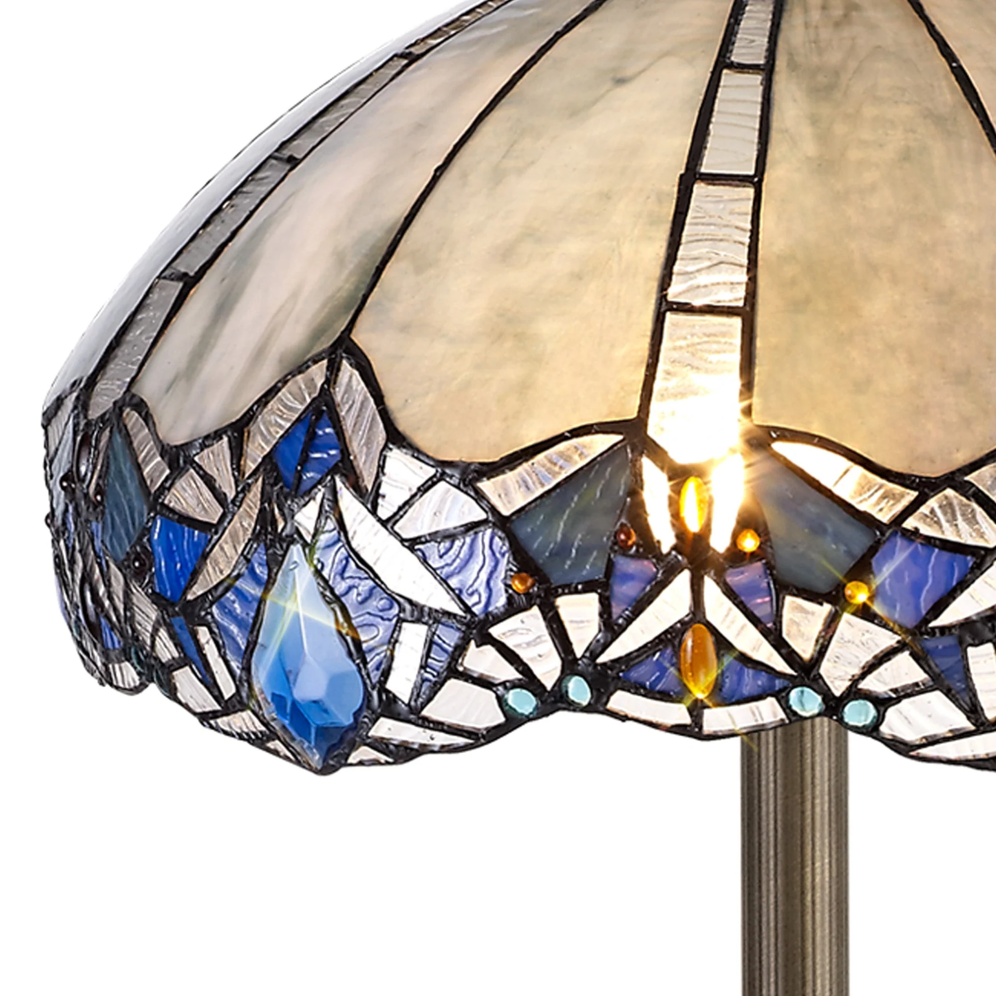 Oksana 2 Light Leaf/Octagonal/Stepped Design Floor Lamp E27 With 40cm Tiffany Shade, Blue & Clear Crystal & Aged Antique Brass - Image 12