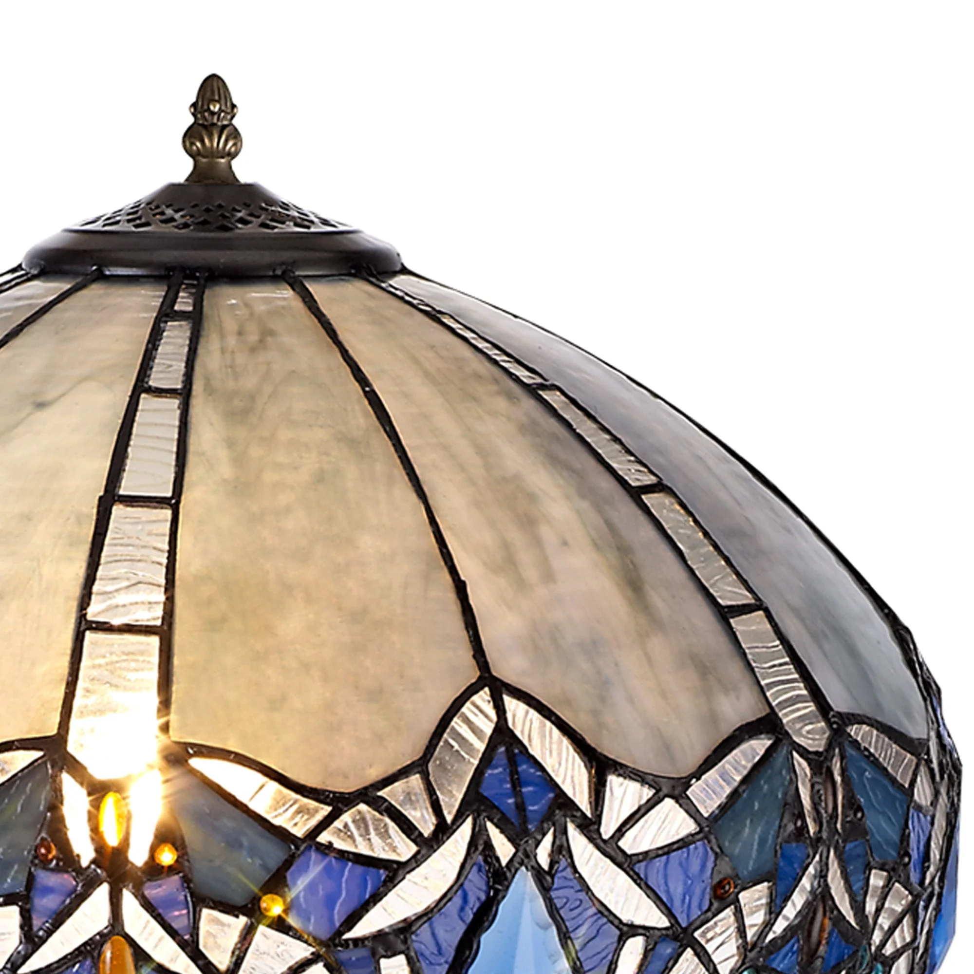 Oksana 2 Light Leaf/Octagonal/Stepped Design Floor Lamp E27 With 40cm Tiffany Shade, Blue & Clear Crystal & Aged Antique Brass - Image 13