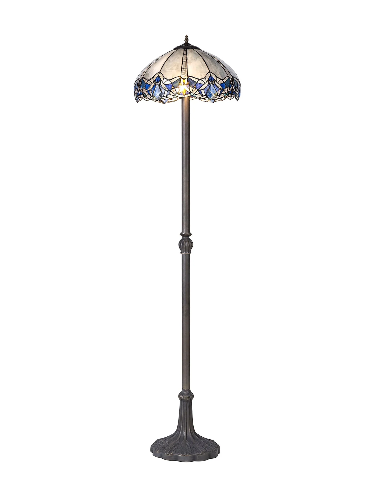 Oksana 2 Light Leaf/Octagonal/Stepped Design Floor Lamp E27 With 40cm Tiffany Shade, Blue & Clear Crystal & Aged Antique Brass - Image 14