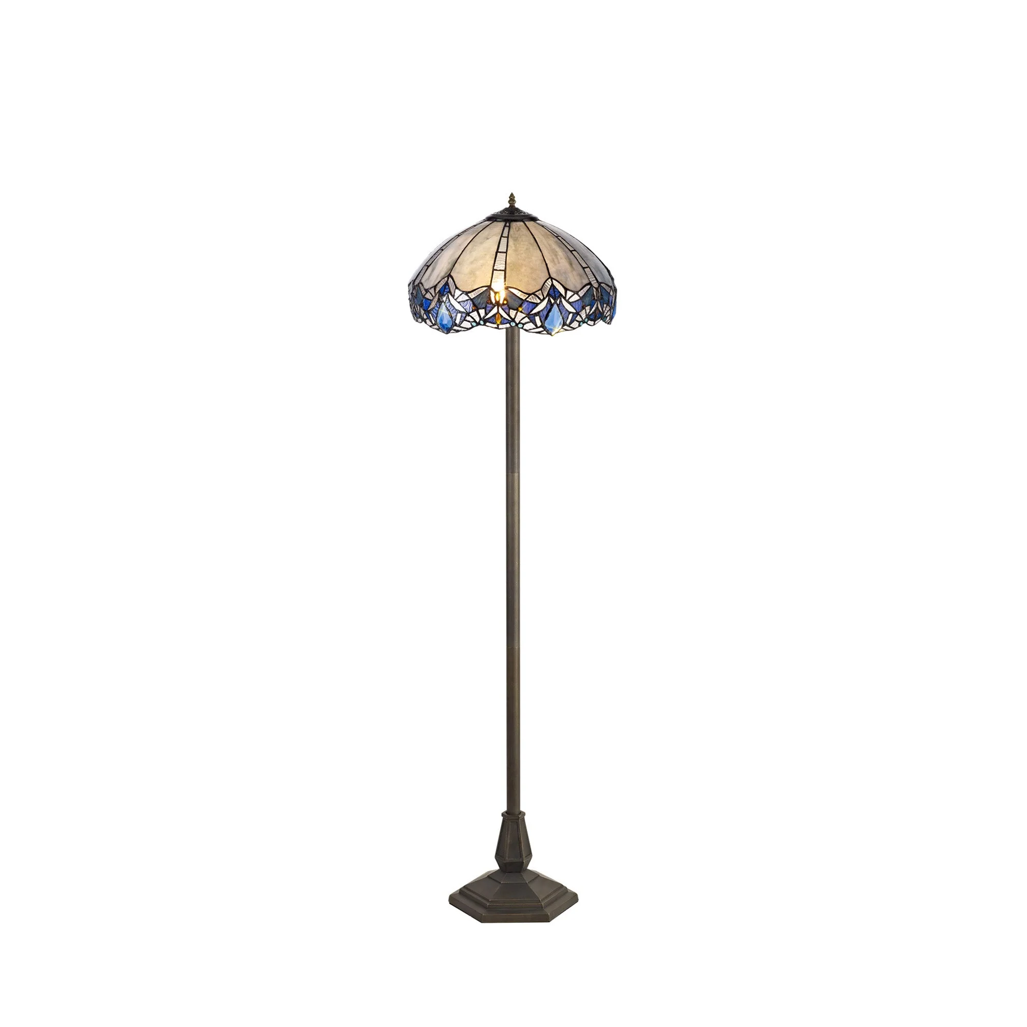 Oksana 2 Light Leaf/Octagonal/Stepped Design Floor Lamp E27 With 40cm Tiffany Shade, Blue & Clear Crystal & Aged Antique Brass - Image 15