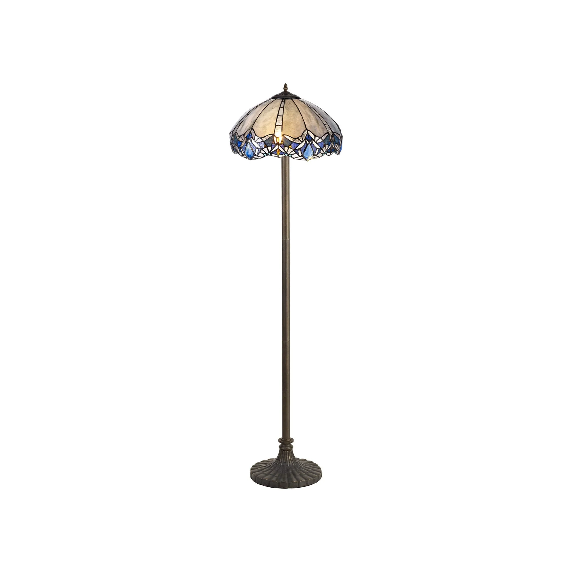 Oksana 2 Light Leaf/Octagonal/Stepped Design Floor Lamp E27 With 40cm Tiffany Shade, Blue & Clear Crystal & Aged Antique Brass - Image 16