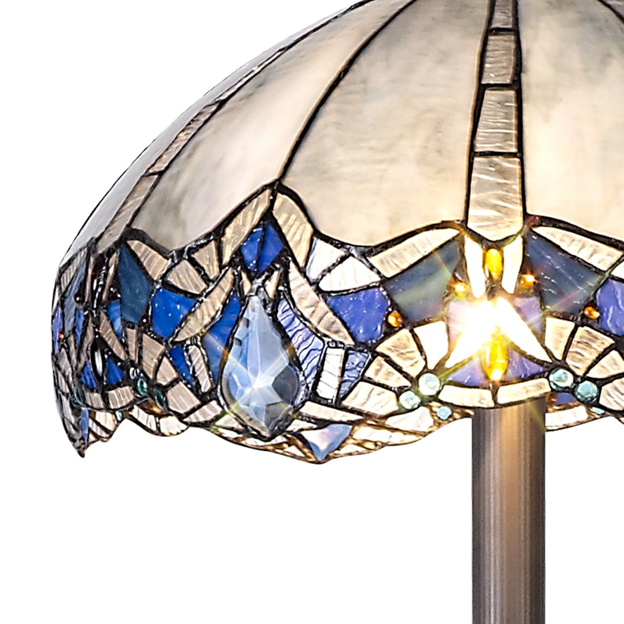 Oksana 2 Light Leaf/Octagonal/Stepped Design Floor Lamp E27 With 40cm Tiffany Shade, Blue & Clear Crystal & Aged Antique Brass - Image 4