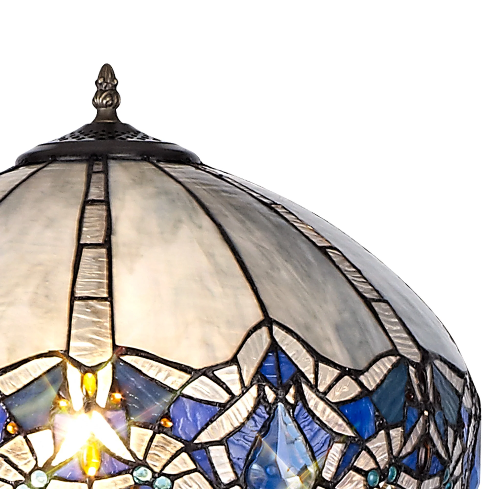 Oksana 2 Light Leaf/Octagonal/Stepped Design Floor Lamp E27 With 40cm Tiffany Shade, Blue & Clear Crystal & Aged Antique Brass - Image 5