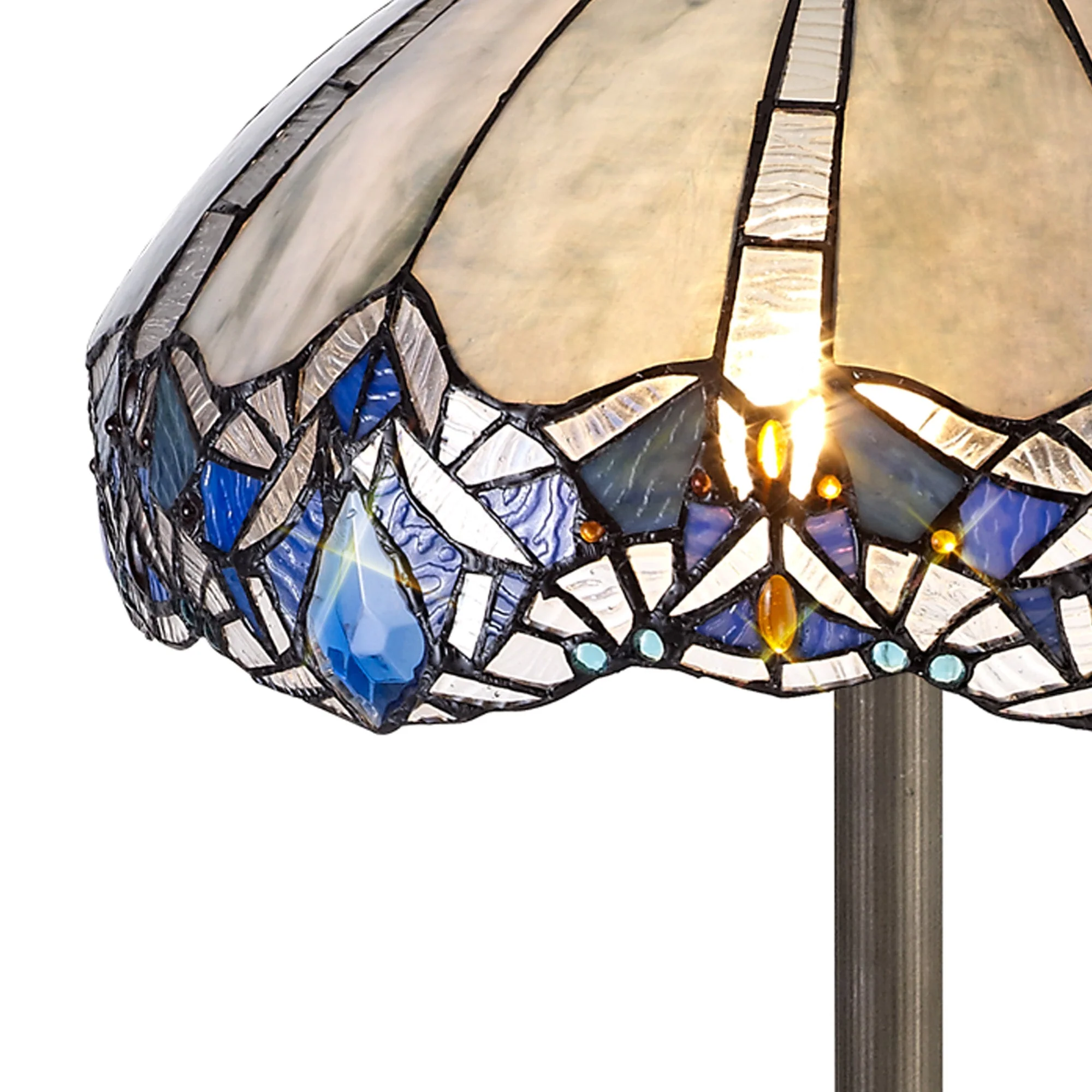 Oksana 2 Light Leaf/Octagonal/Stepped Design Floor Lamp E27 With 40cm Tiffany Shade, Blue & Clear Crystal & Aged Antique Brass - Image 8