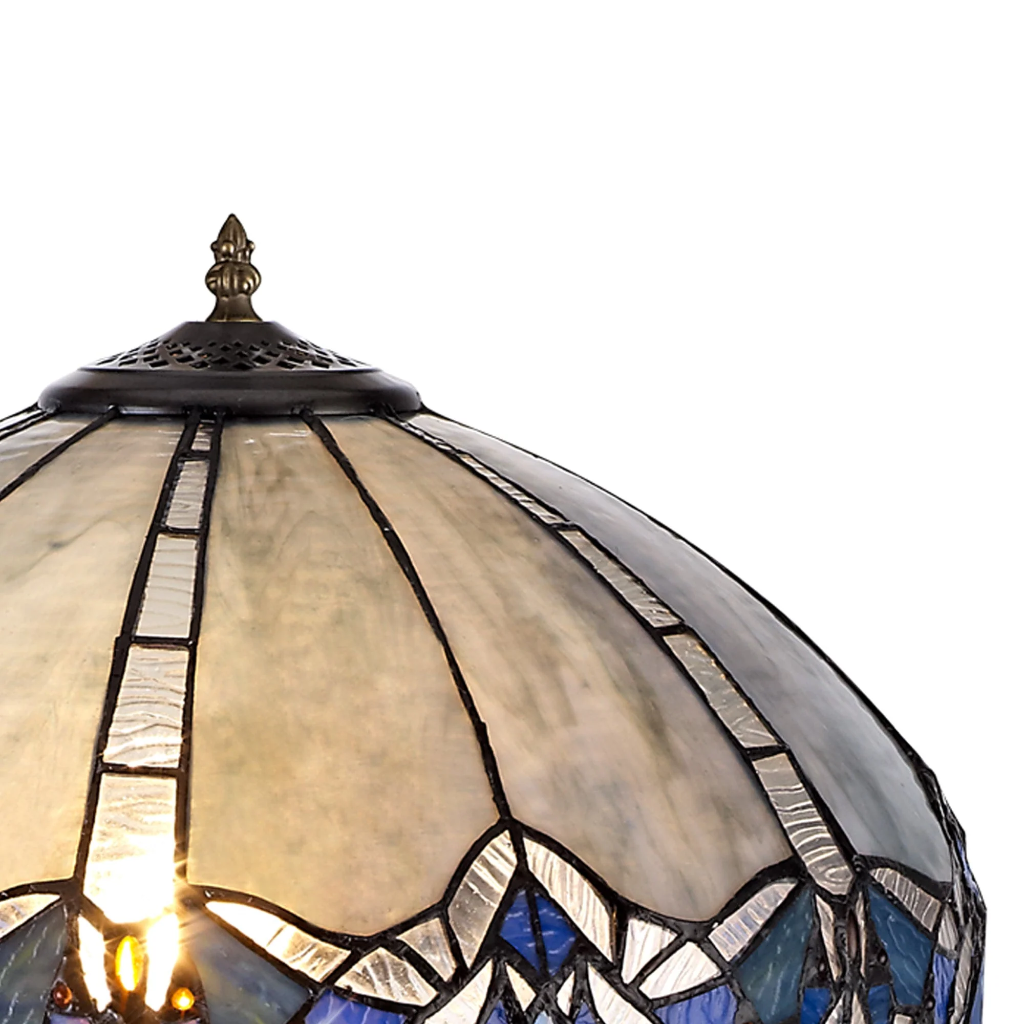 Oksana 2 Light Leaf/Octagonal/Stepped Design Floor Lamp E27 With 40cm Tiffany Shade, Blue & Clear Crystal & Aged Antique Brass - Image 9