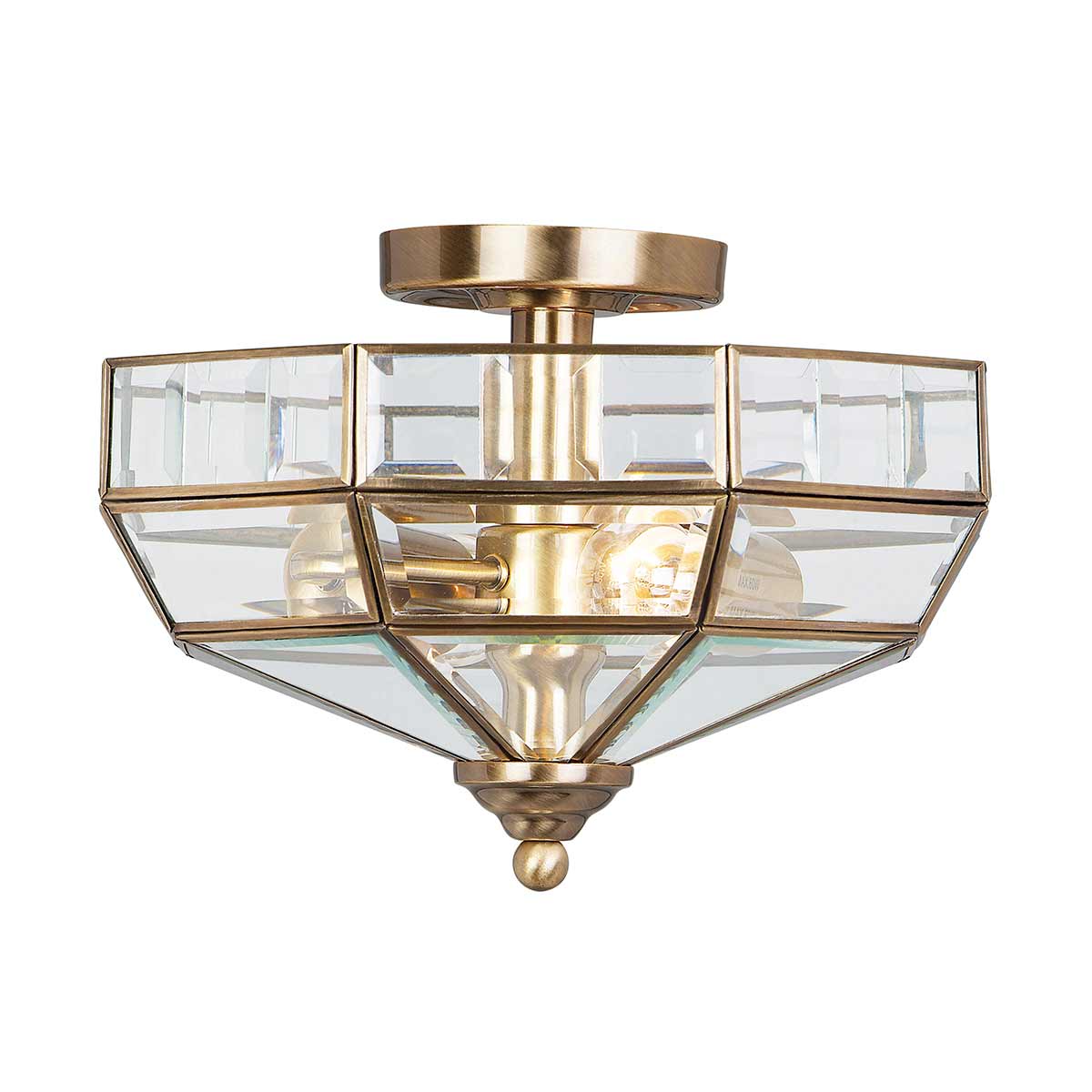 Old Park 2 Light Semi-Flush - Antique Brass/Polished Brass/ Polished Nickel