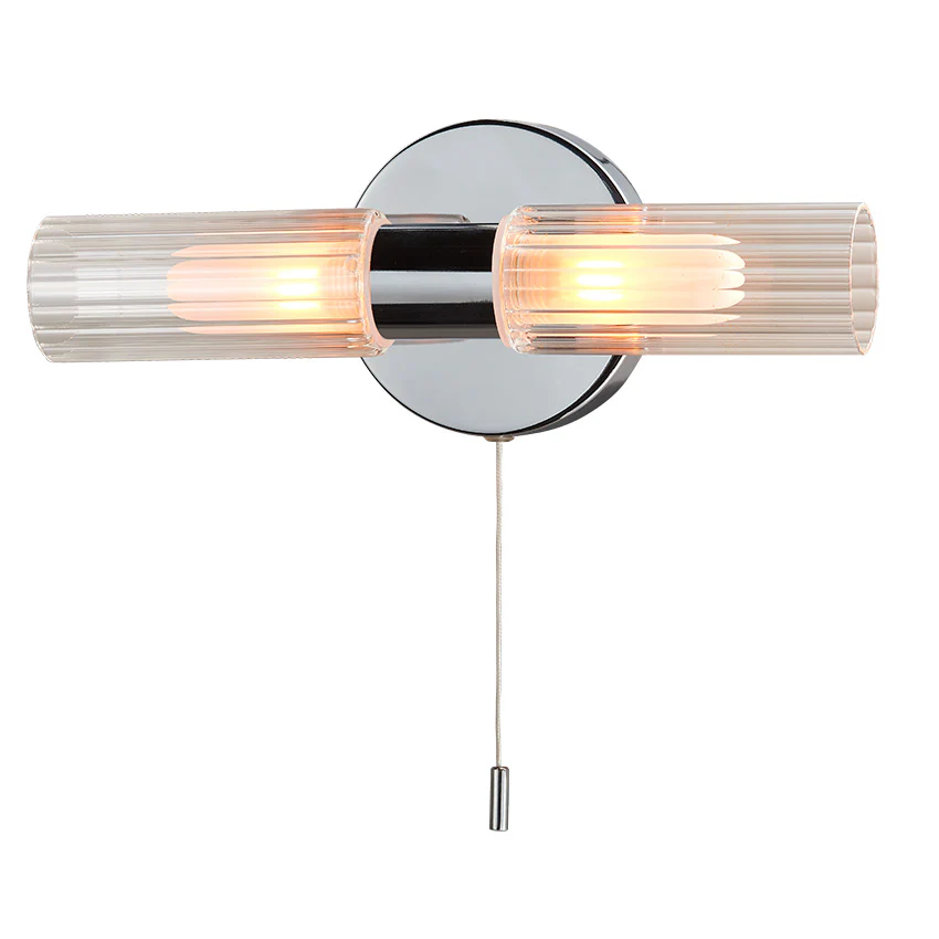 Olivia Ribbed 2Lt Wall Light- Antique Brass & Polished Chrome Finishes - Image 2