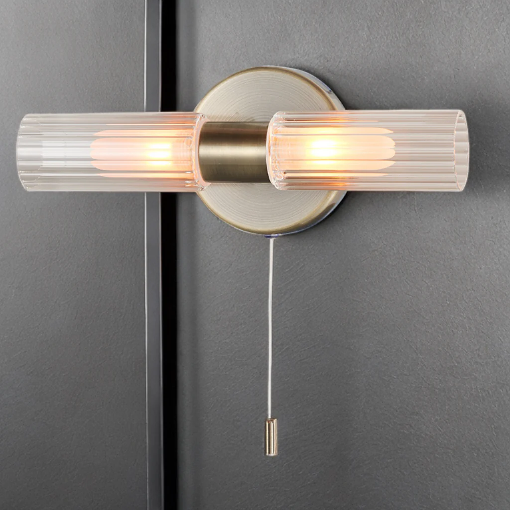 Olivia Ribbed 2Lt Wall Light- Antique Brass & Polished Chrome Finishes - Image 3