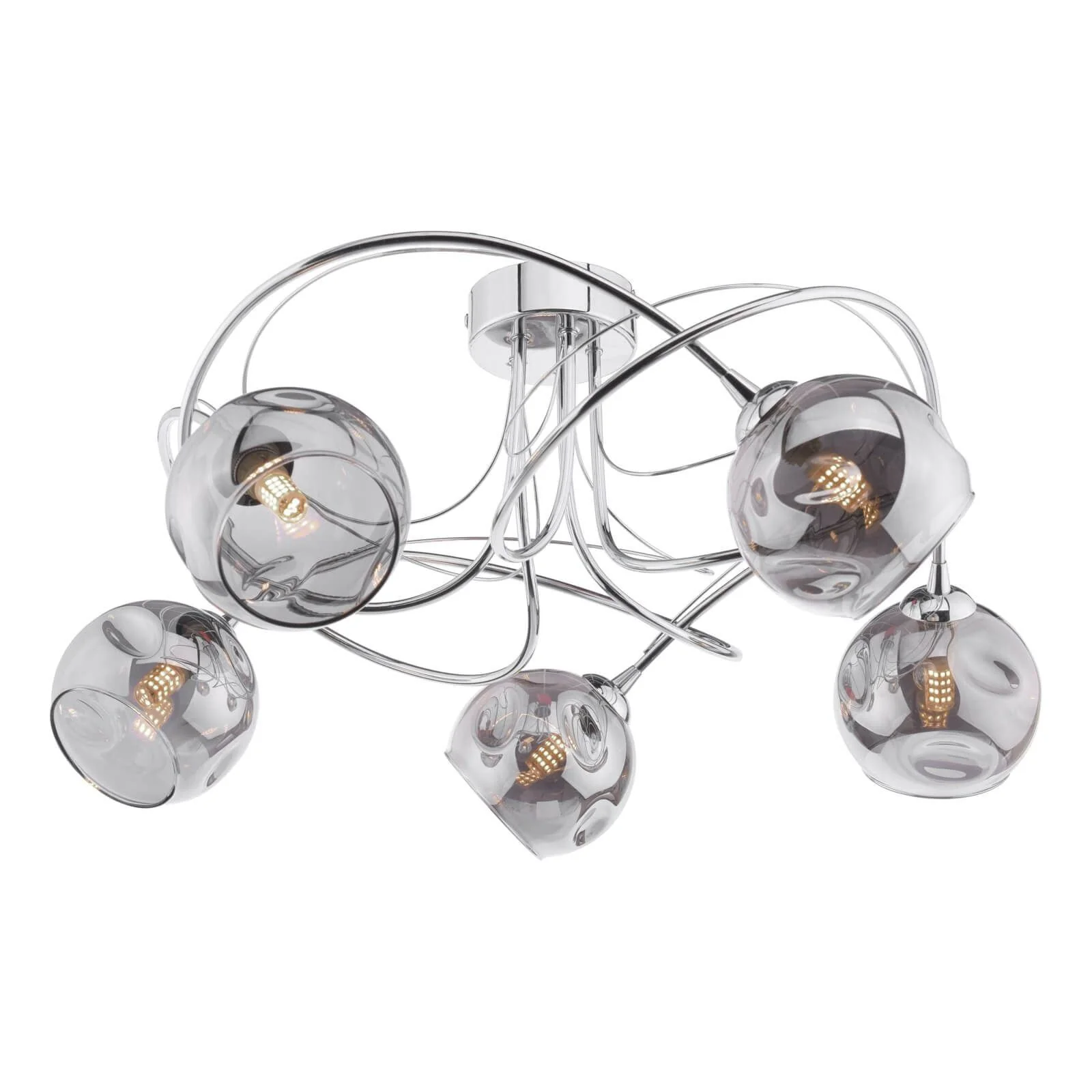 Onawa 3/5Light Semi Flush Ceiling Light - Polished Chrome & Smoked Glass Finish - Image 2