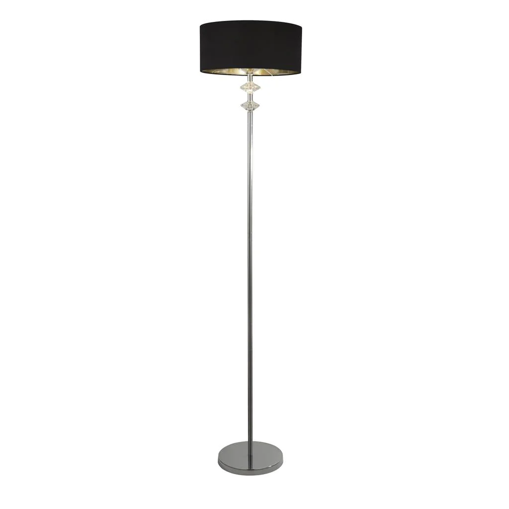Ontario Floor Lamp - Chrome Metal & Black Fabric Shade E27 - Image 2