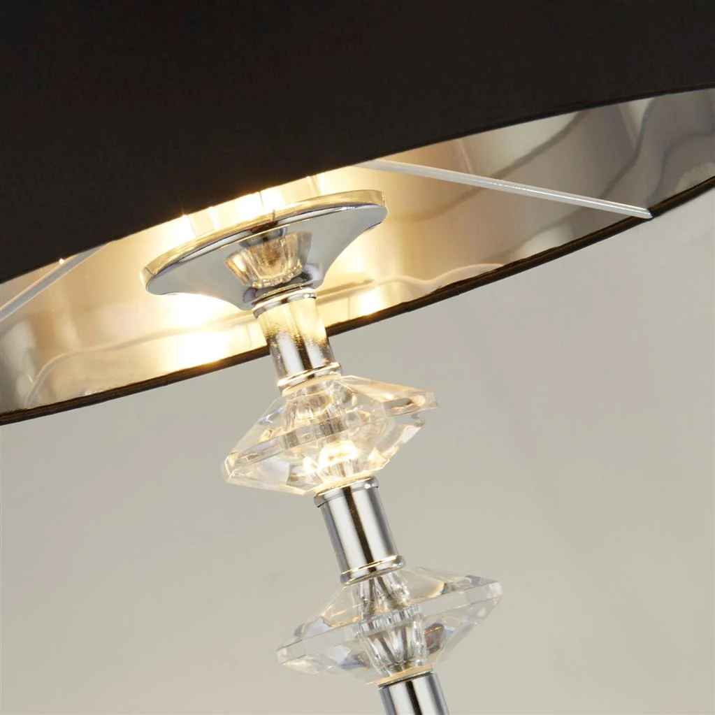 Ontario Floor Lamp - Chrome Metal & Black Fabric Shade E27 - Image 3