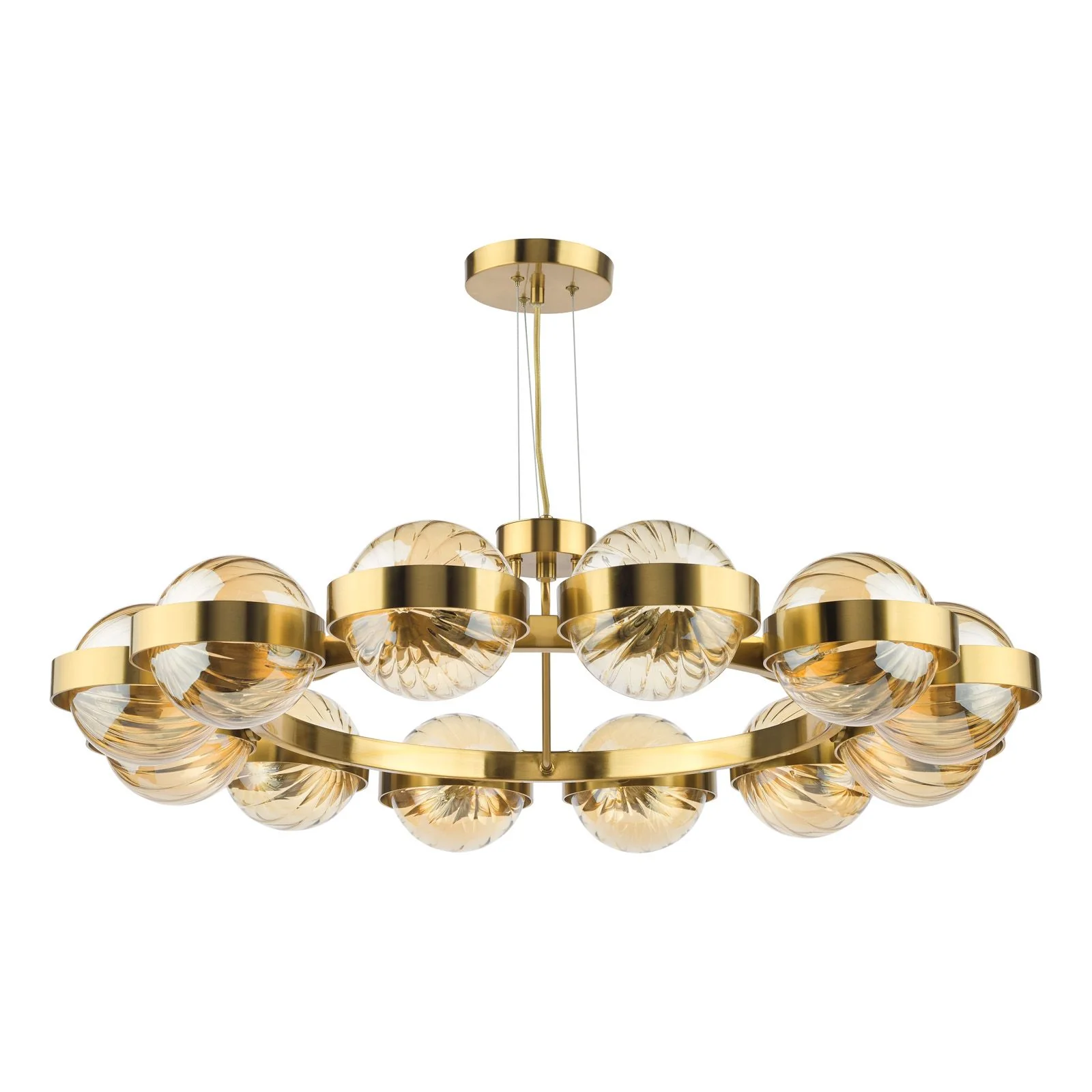 Ophira 12 Light Pendant- Antique Gold and Amber Ribbed Glass - Image 2