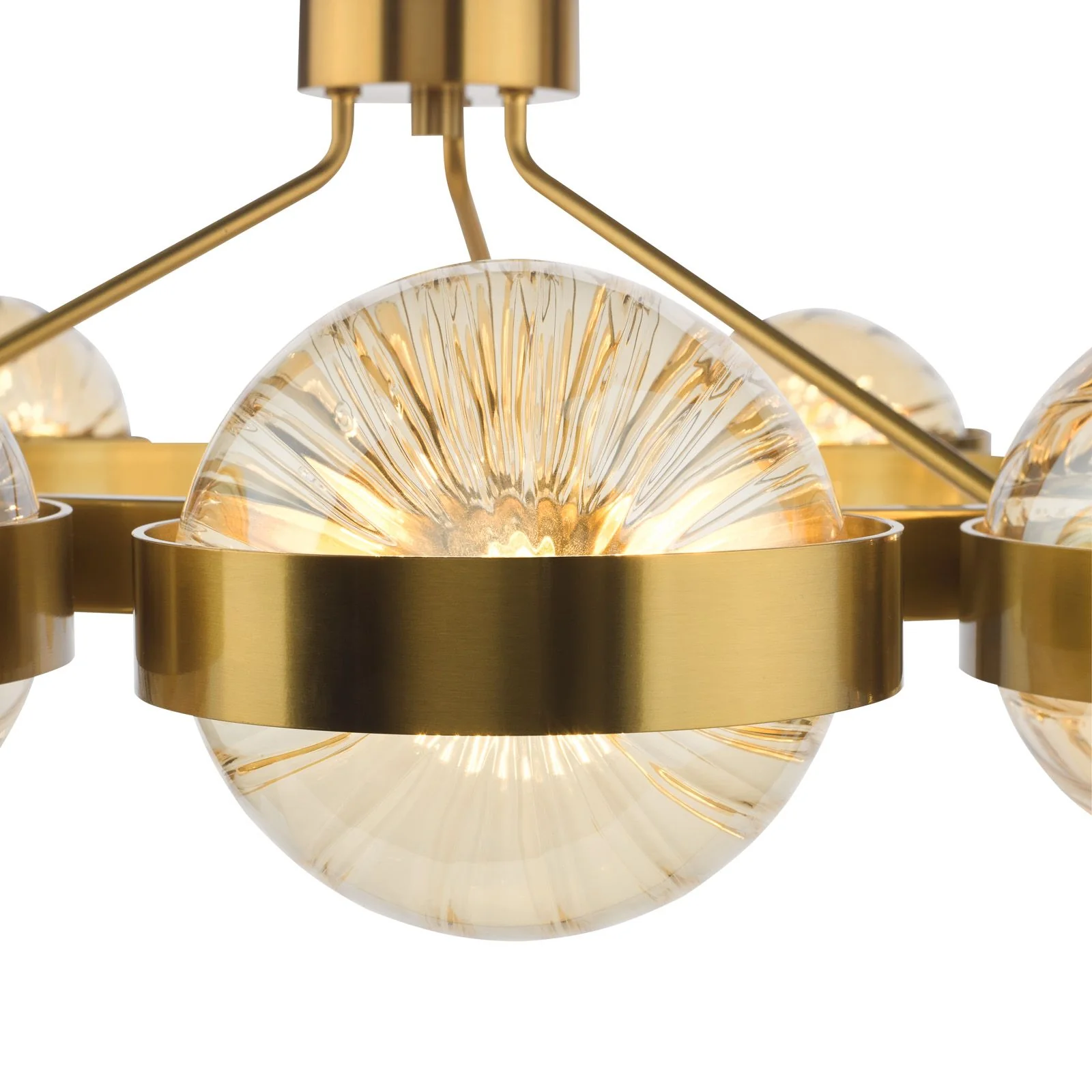 Ophira 12 Light Pendant- Antique Gold and Amber Ribbed Glass - Image 3