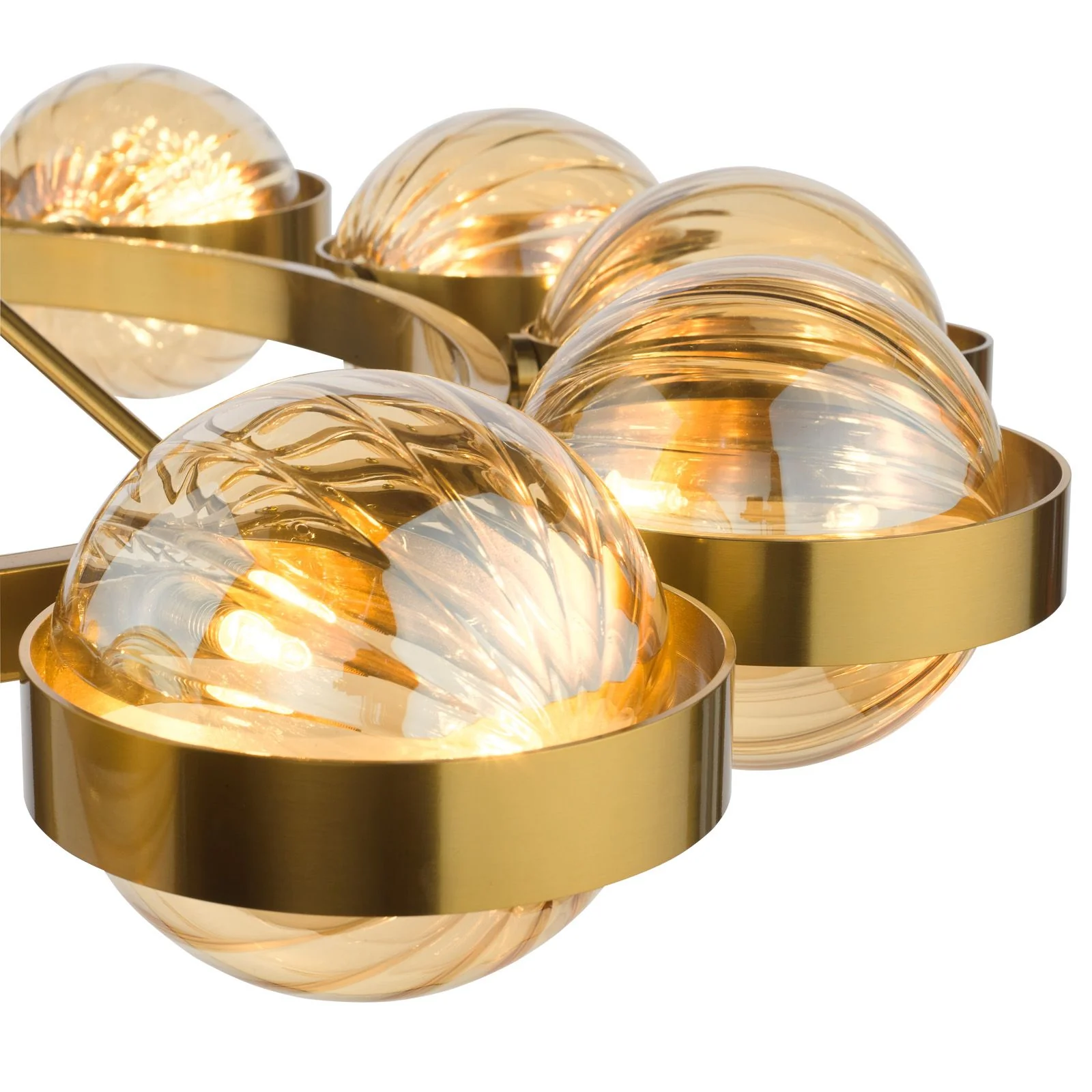 Ophira 12 Light Pendant- Antique Gold and Amber Ribbed Glass - Image 4