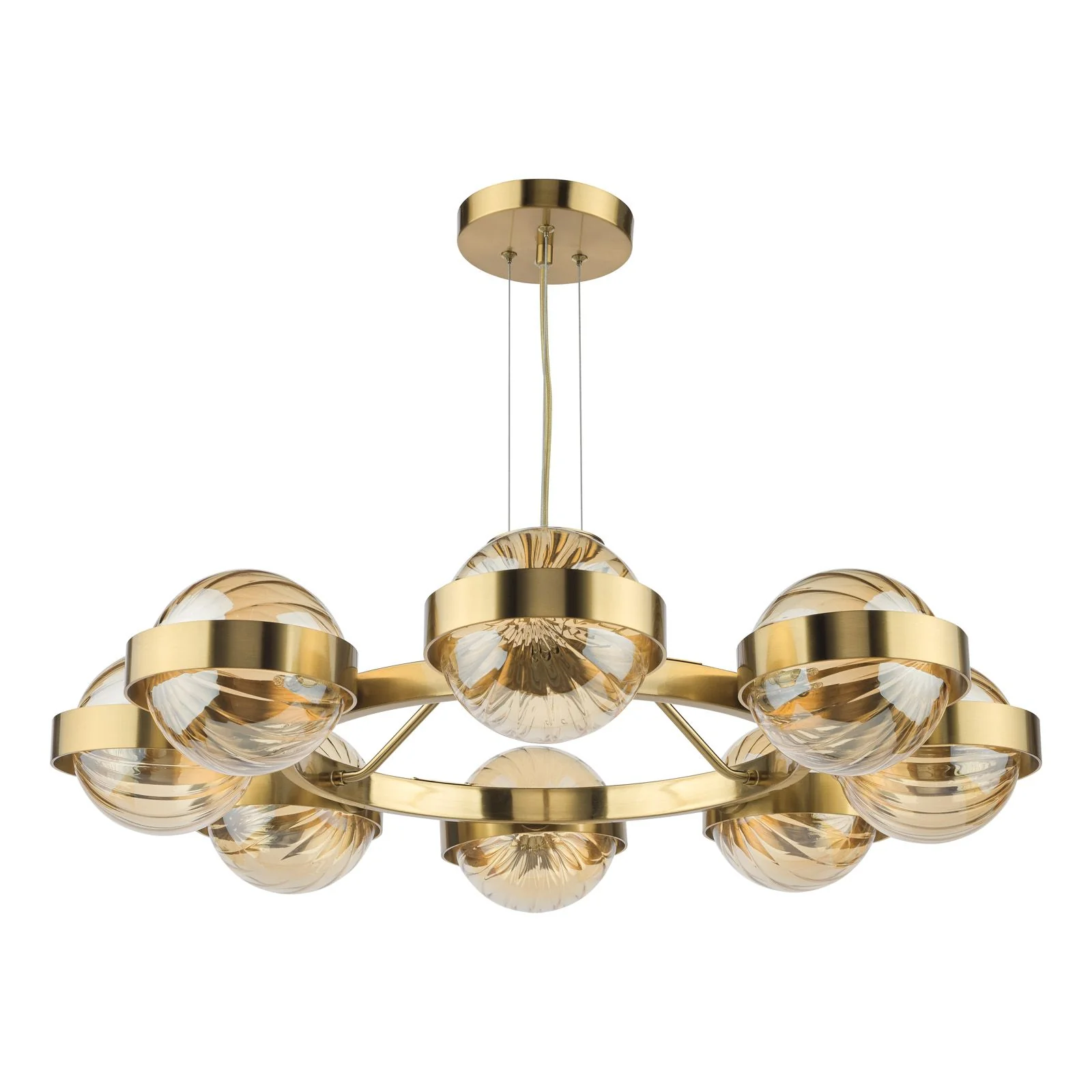 Ophira 8 Light Pendant - Antique Gold and Amber Ribbed Glass - Image 2