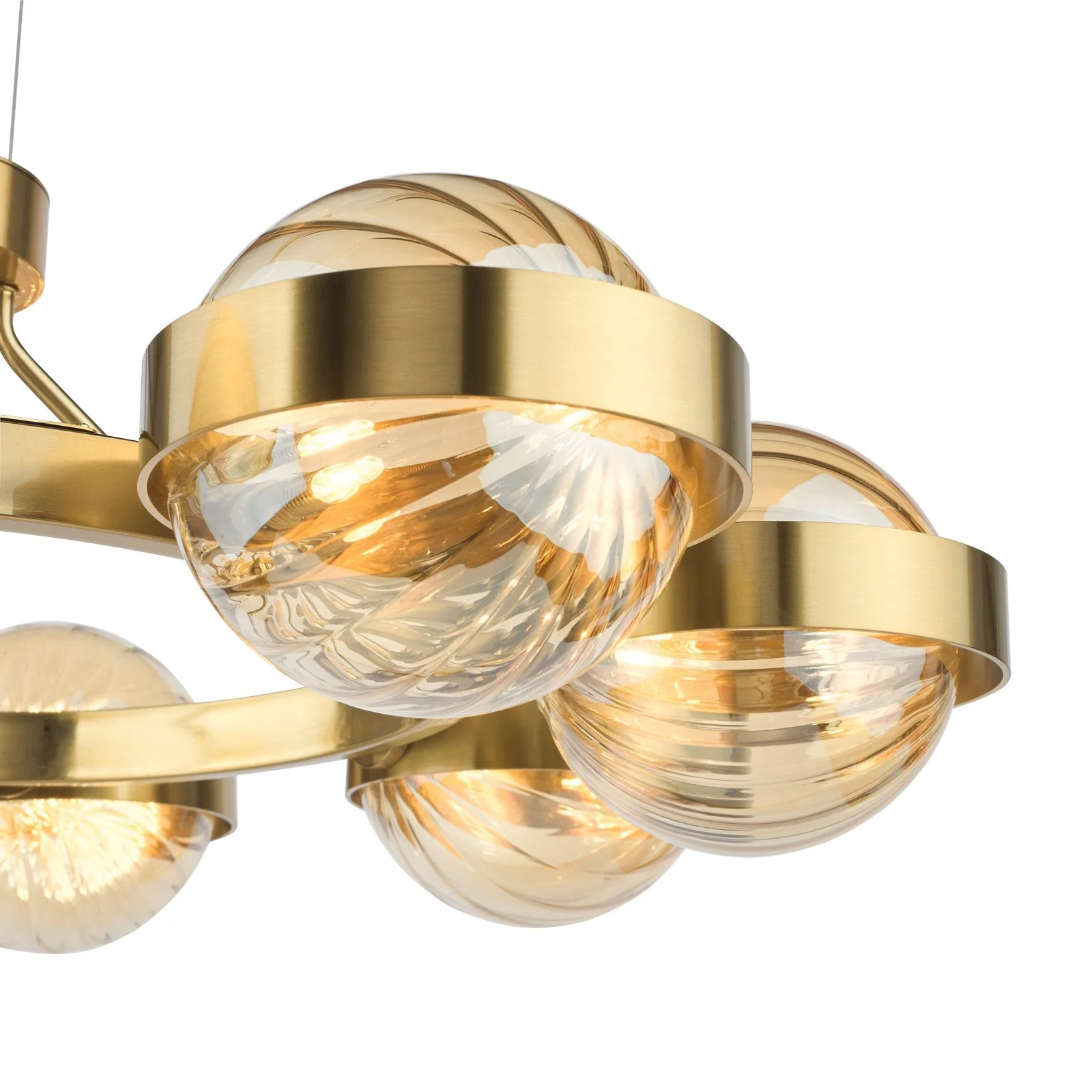 Ophira 8 Light Pendant - Antique Gold and Amber Ribbed Glass - Image 3