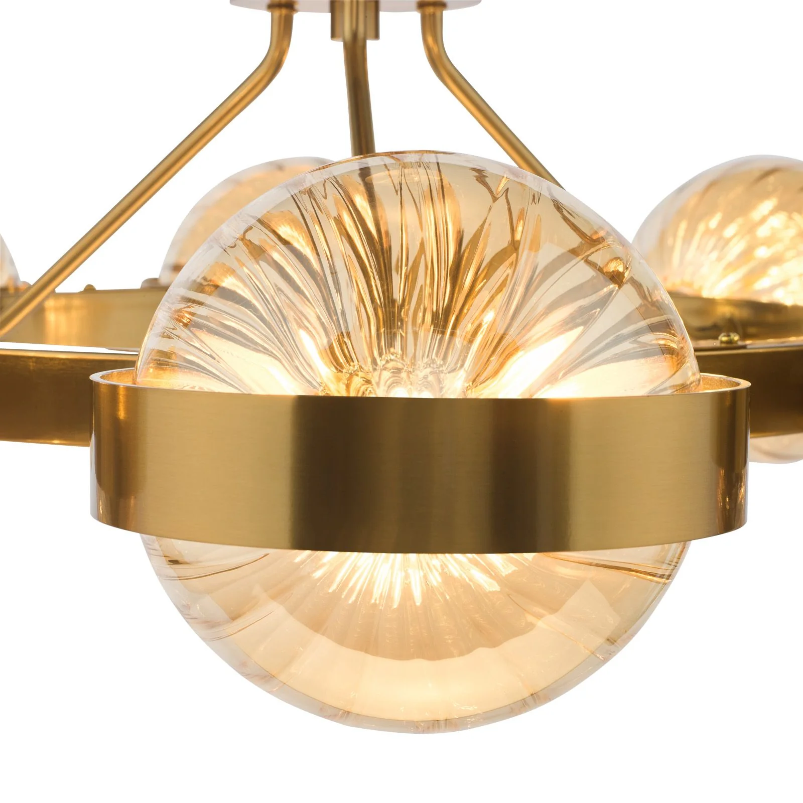 Ophira 8 Light Pendant - Antique Gold and Amber Ribbed Glass - Image 4