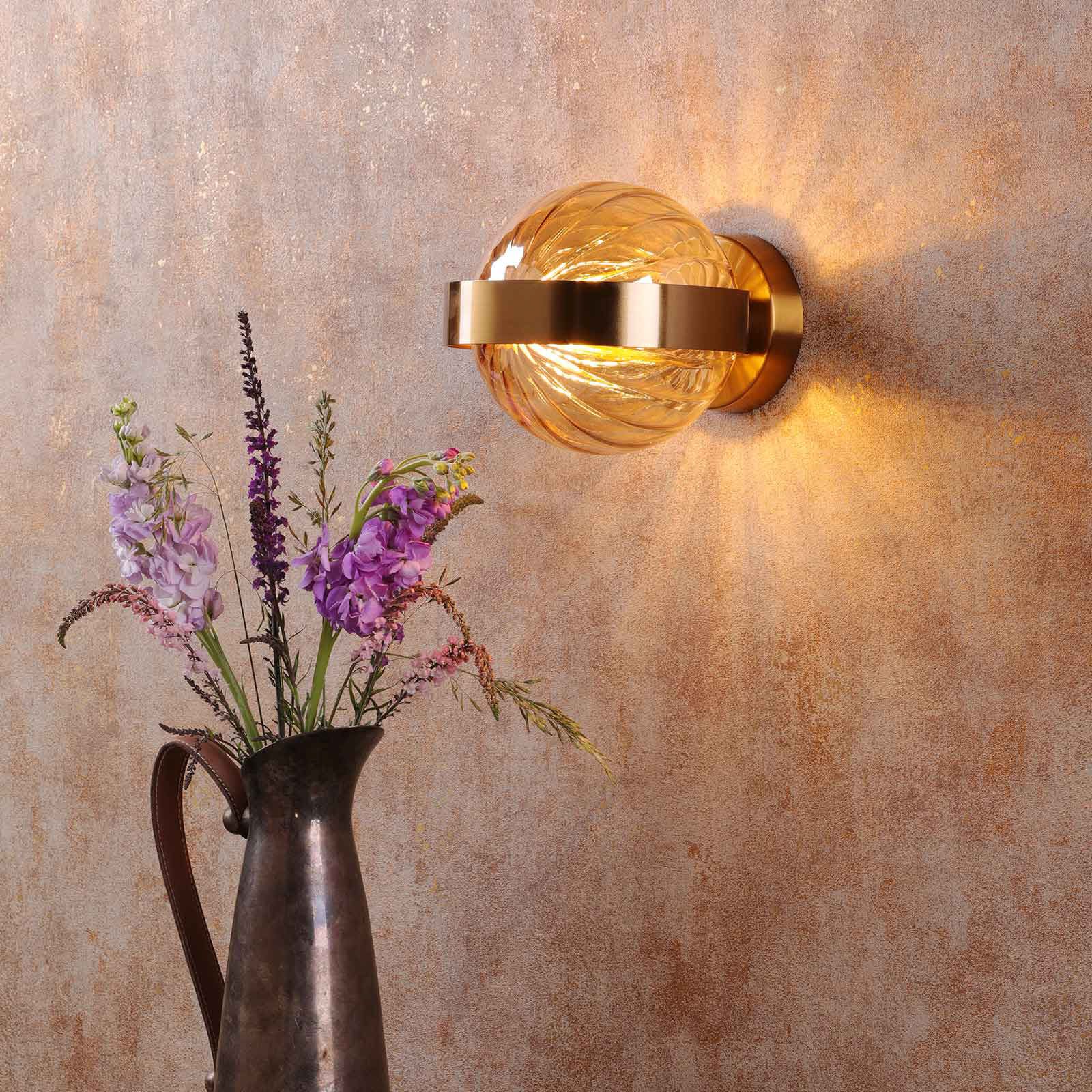 Ophira Wall Light- Antique Gold and Amber Ribbed Glass - Image 4