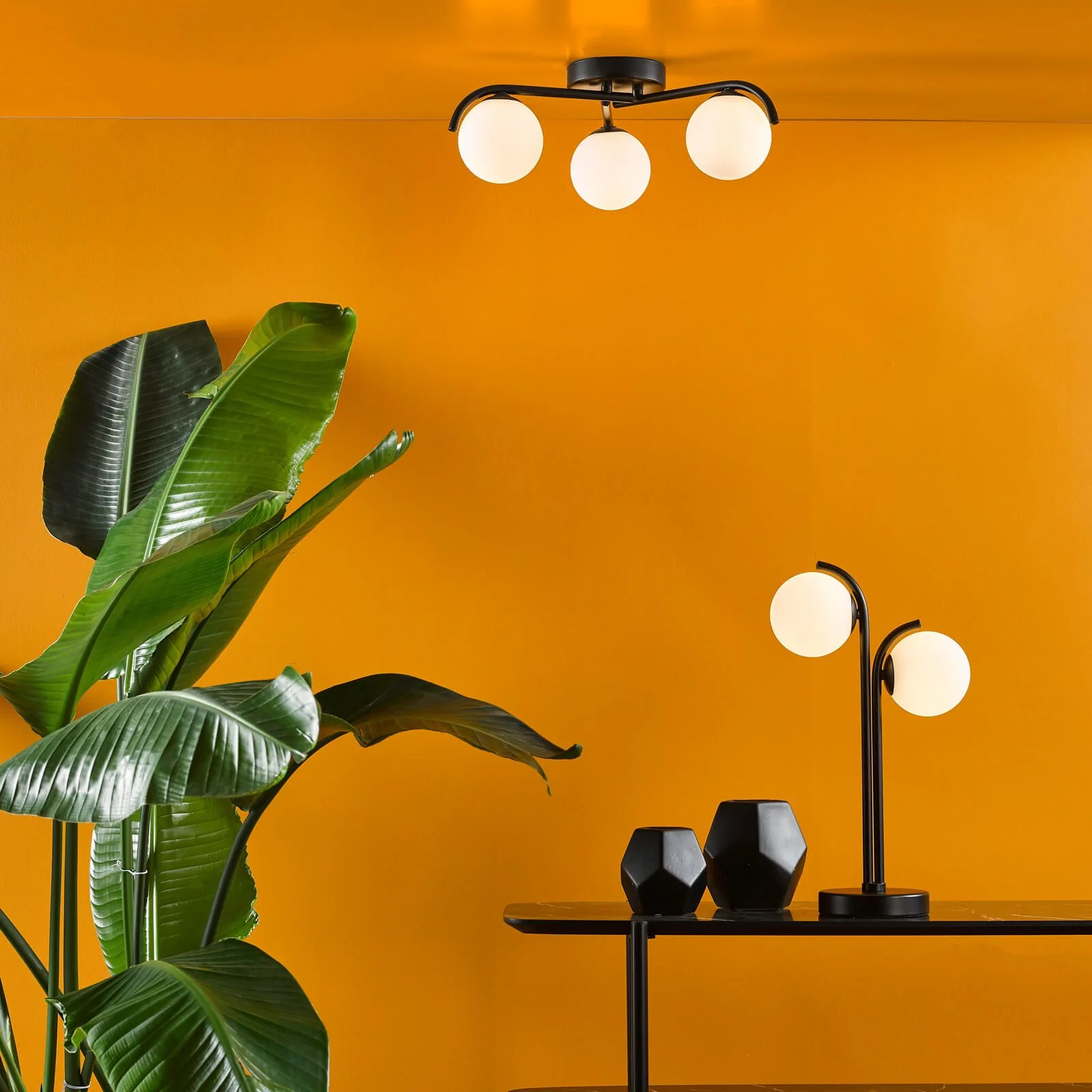 Orlena 3 Light Flush Matt Black and Opal Glass - Image 4