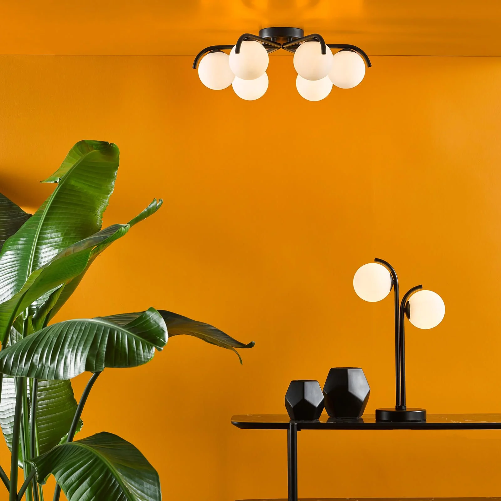 Orlena 6 Light Flush- Matt Black/Satin Gold and Opal Glass - Image 5
