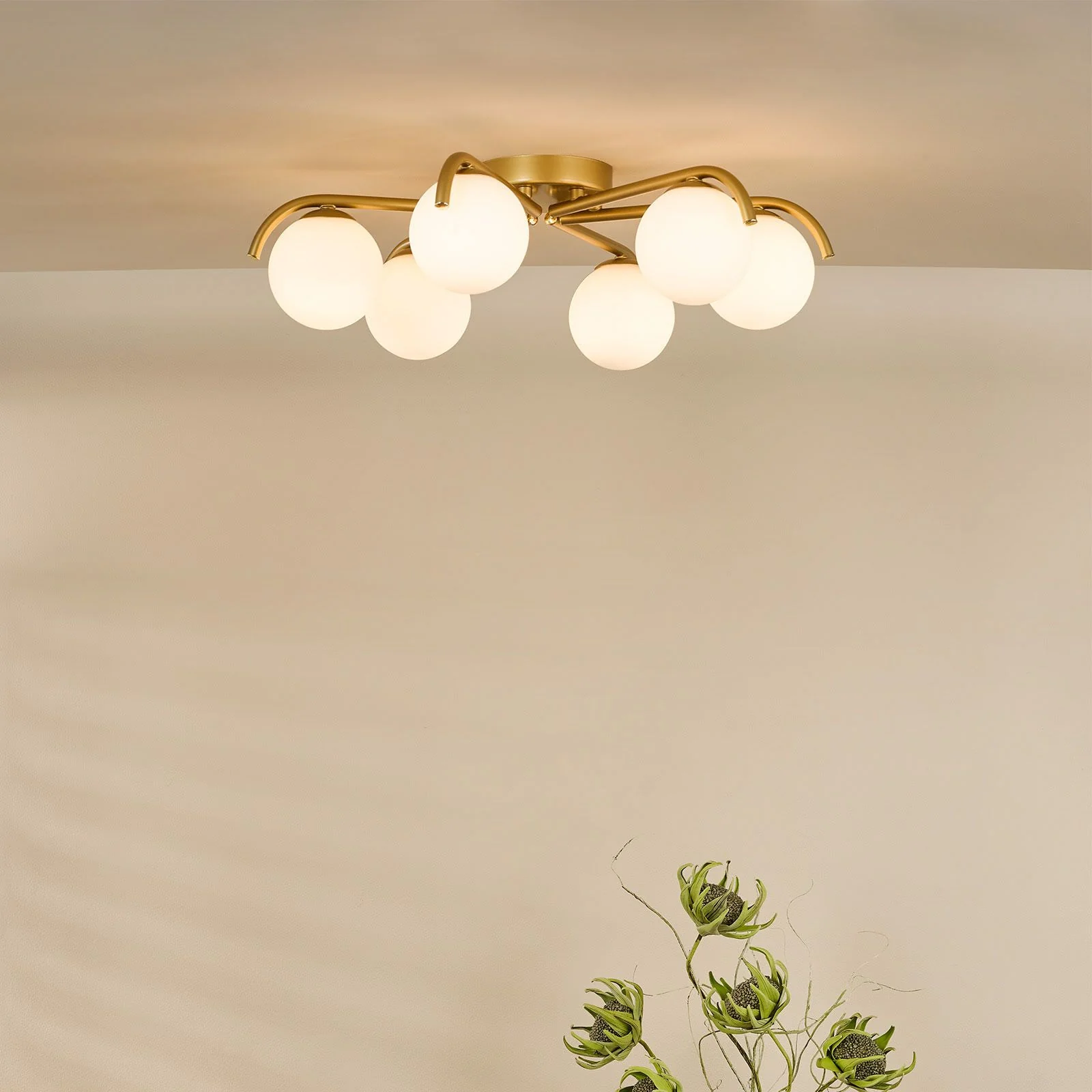 Orlena 6 Light Flush- Matt Black/Satin Gold and Opal Glass - Image 8
