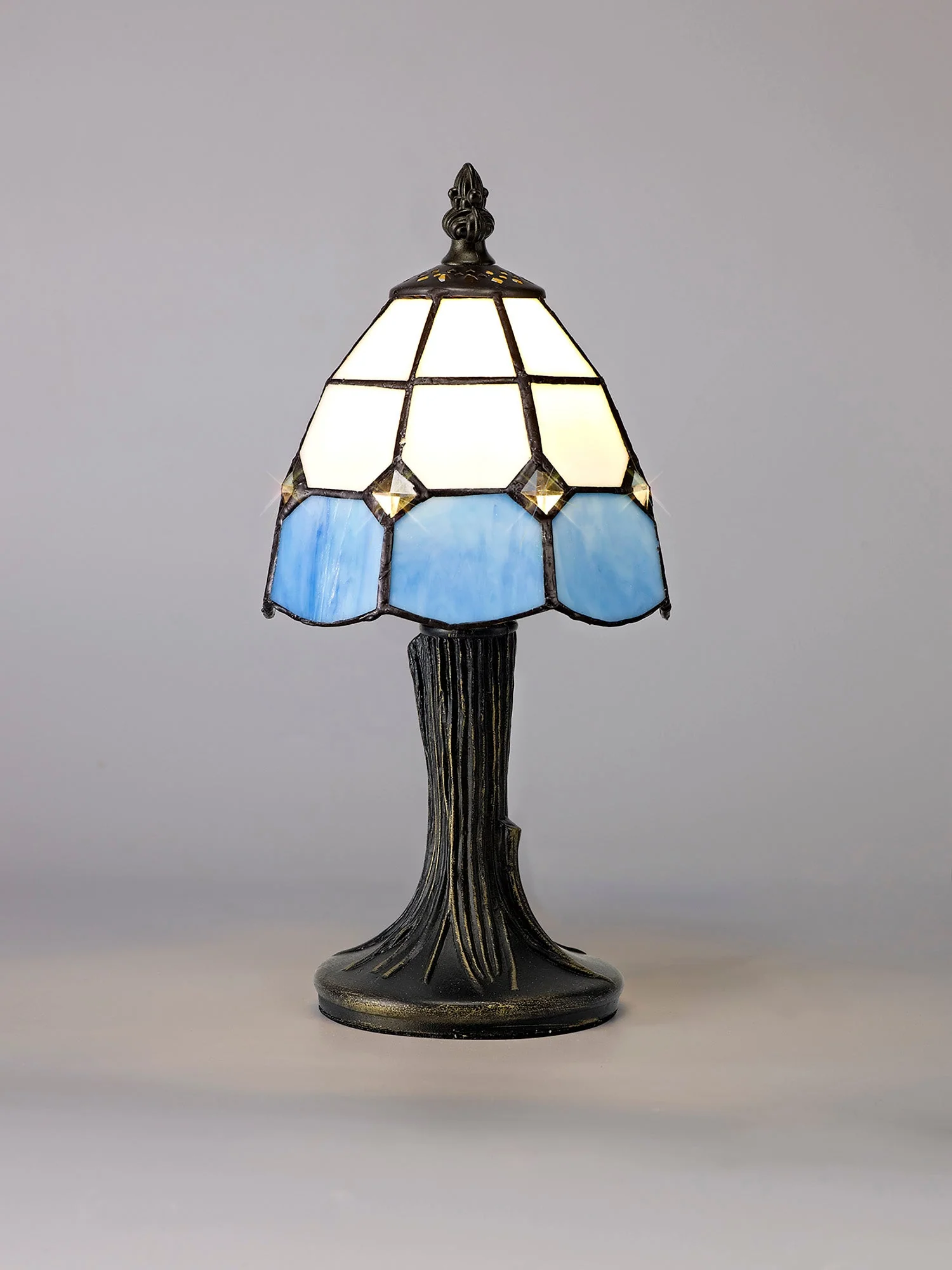 Orly Tiffany Table Lamp, 1 x E14, White & Blue & Clear Crystal Shade - Image 2