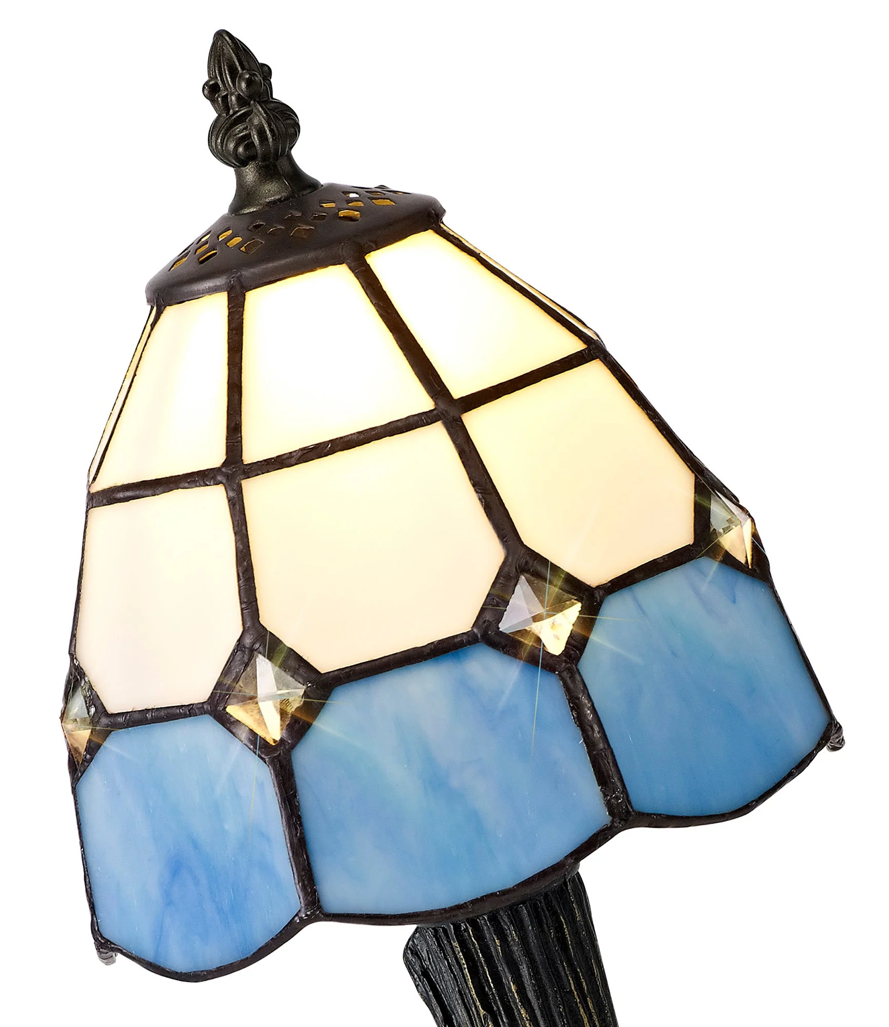 Orly Tiffany Table Lamp, 1 x E14, White & Blue & Clear Crystal Shade - Image 3
