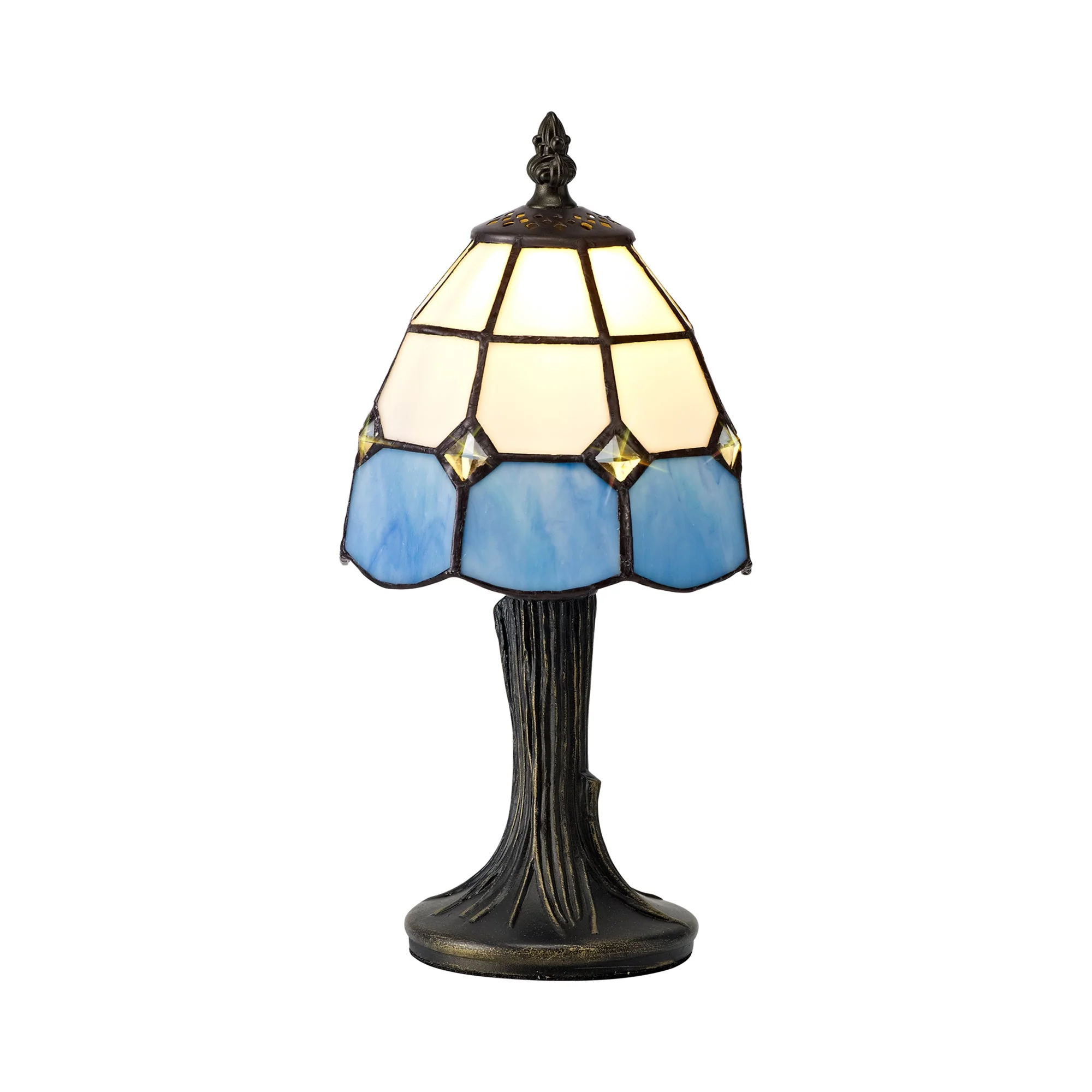 Orly Tiffany Table Lamp, 1 x E14, White & Blue & Clear Crystal Shade - Image 8
