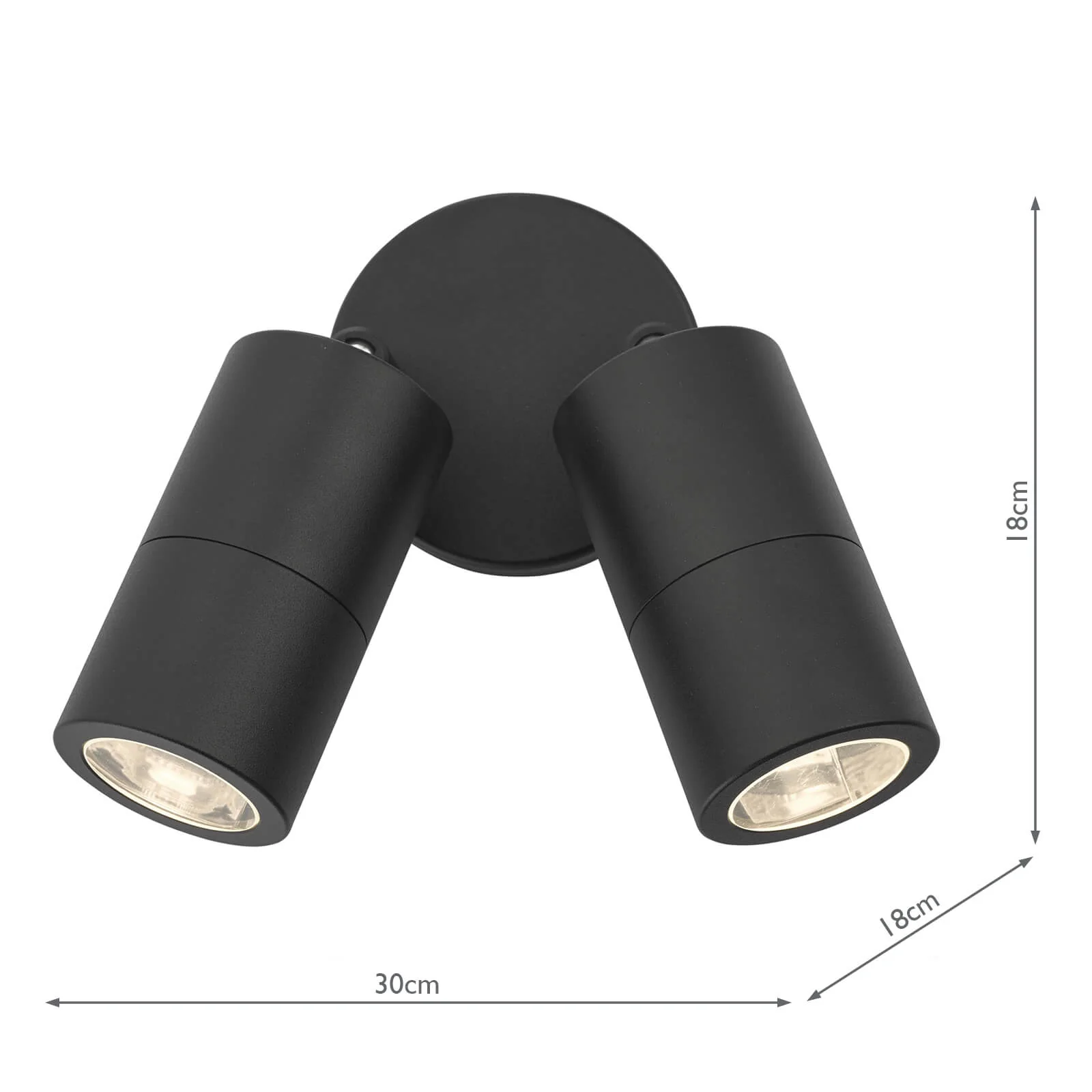 Ortega Outdoor 2Lt Wall Spotlight IP65 - Matt Black/Aluminium/ Aged Brass - Image 3