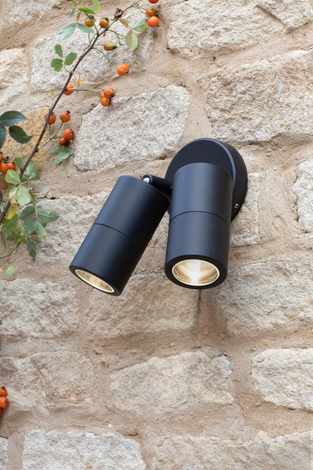 Ortega Outdoor 2Lt Wall Spotlight IP65 - Matt Black/Aluminium/ Aged Brass - Image 4