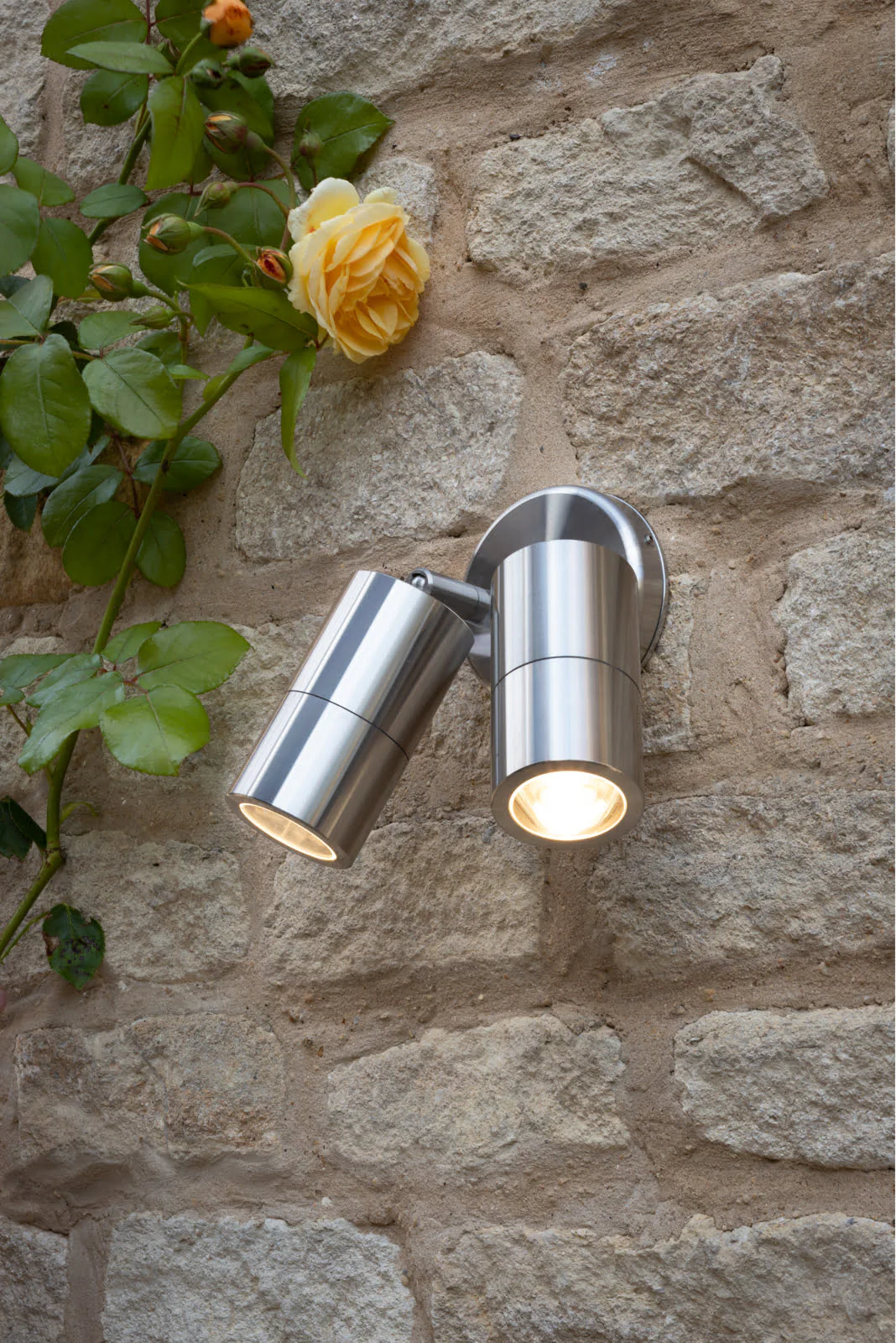Ortega Outdoor 2Lt Wall Spotlight IP65 - Matt Black/Aluminium/ Aged Brass - Image 7